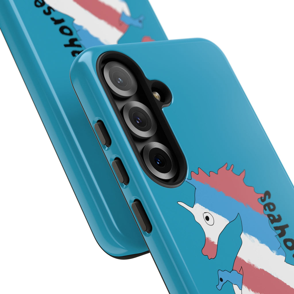 Seahorse Dad Phone Case — Blue Trans Pride Seahorse Protective Cover