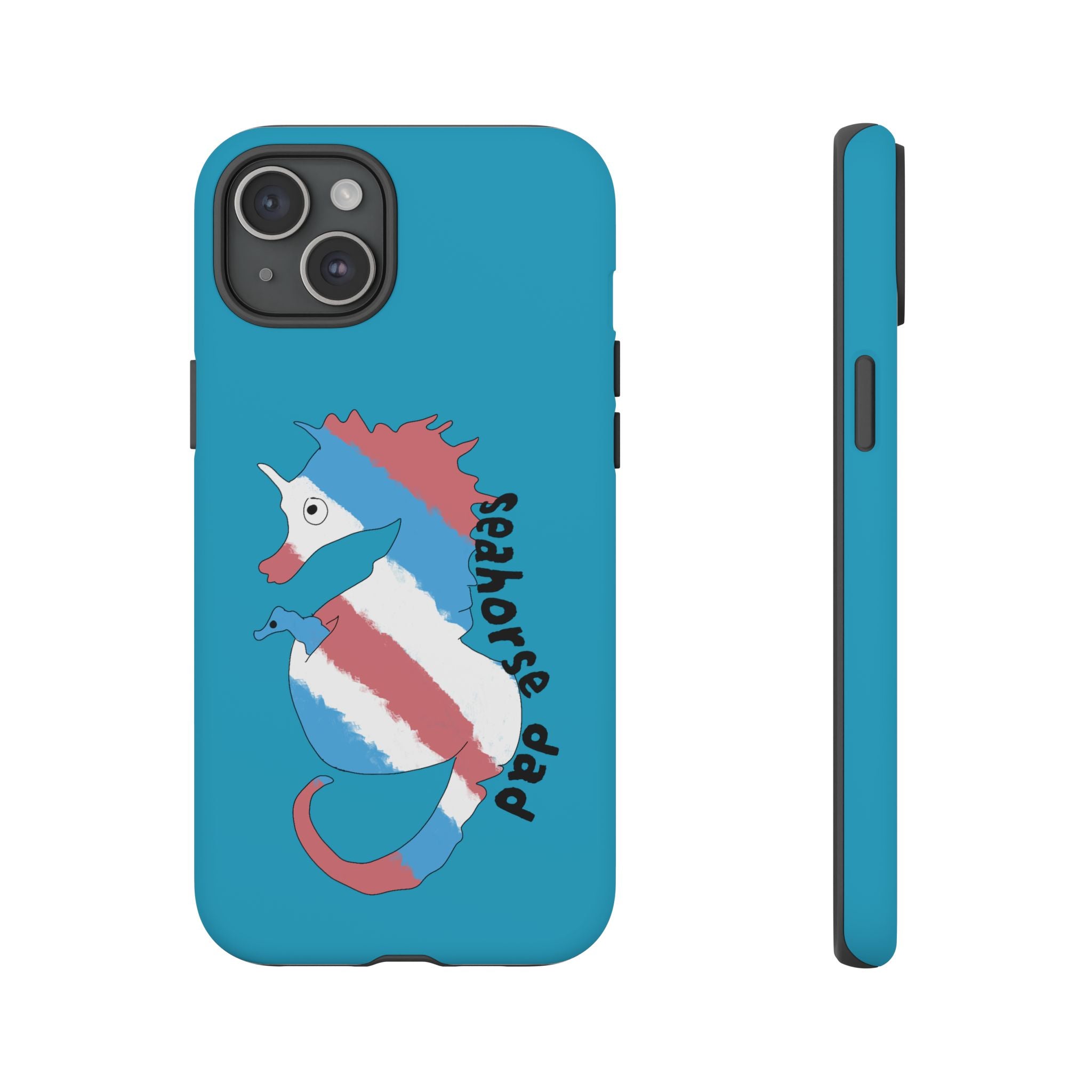 Seahorse Dad Phone Case — Blue Trans Pride Seahorse Protective Cover
