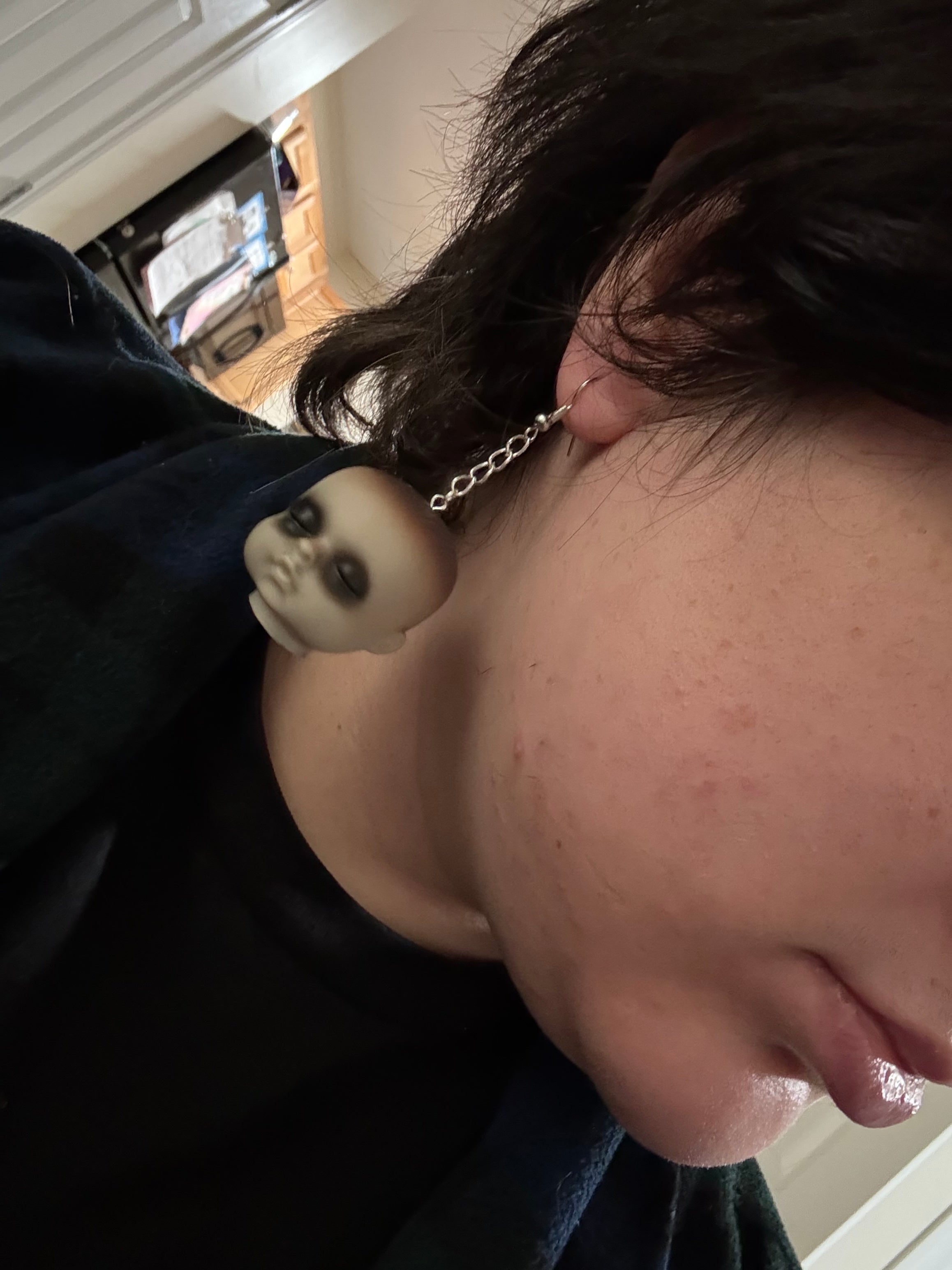 Creepy Baby Doll Head Earrings