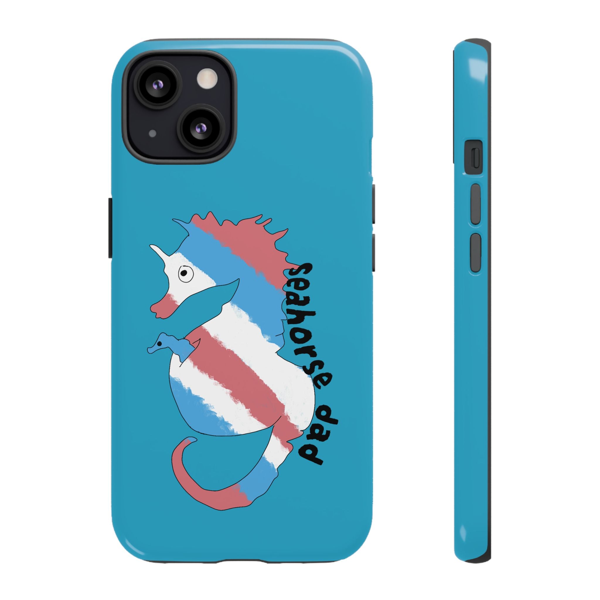 Seahorse Dad Phone Case — Blue Trans Pride Seahorse Protective Cover