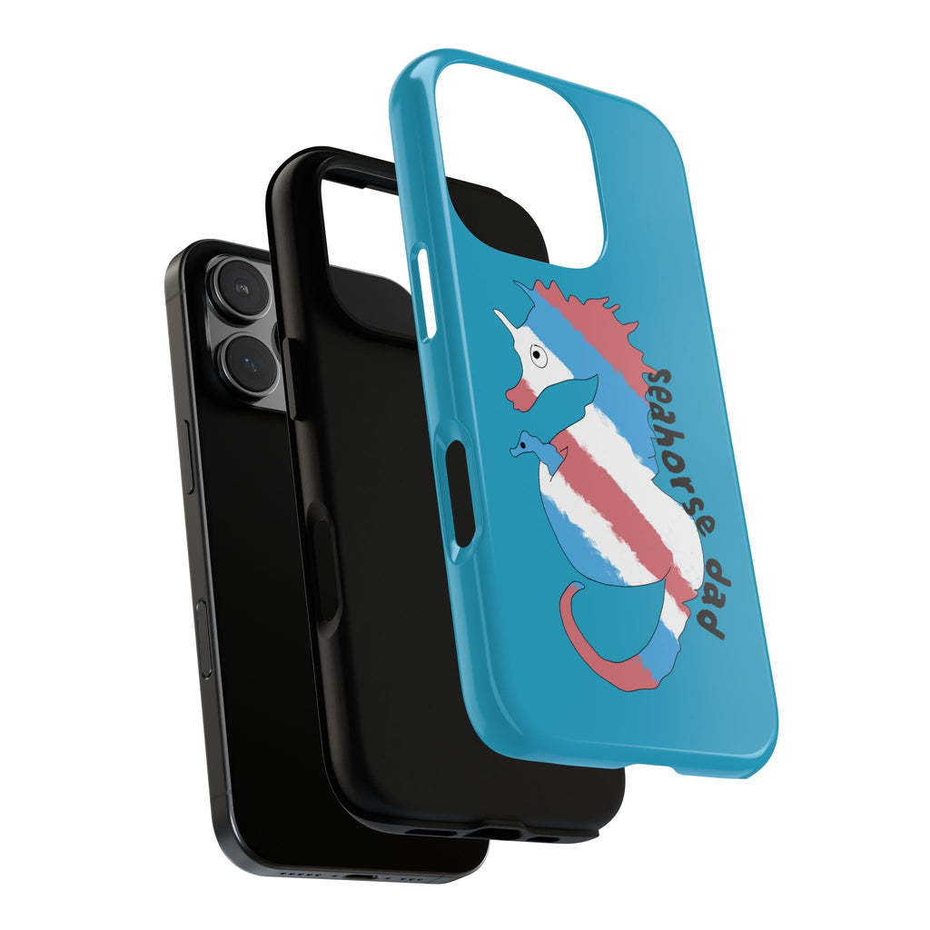 Seahorse Dad Phone Case — Blue Trans Pride Seahorse Protective Cover