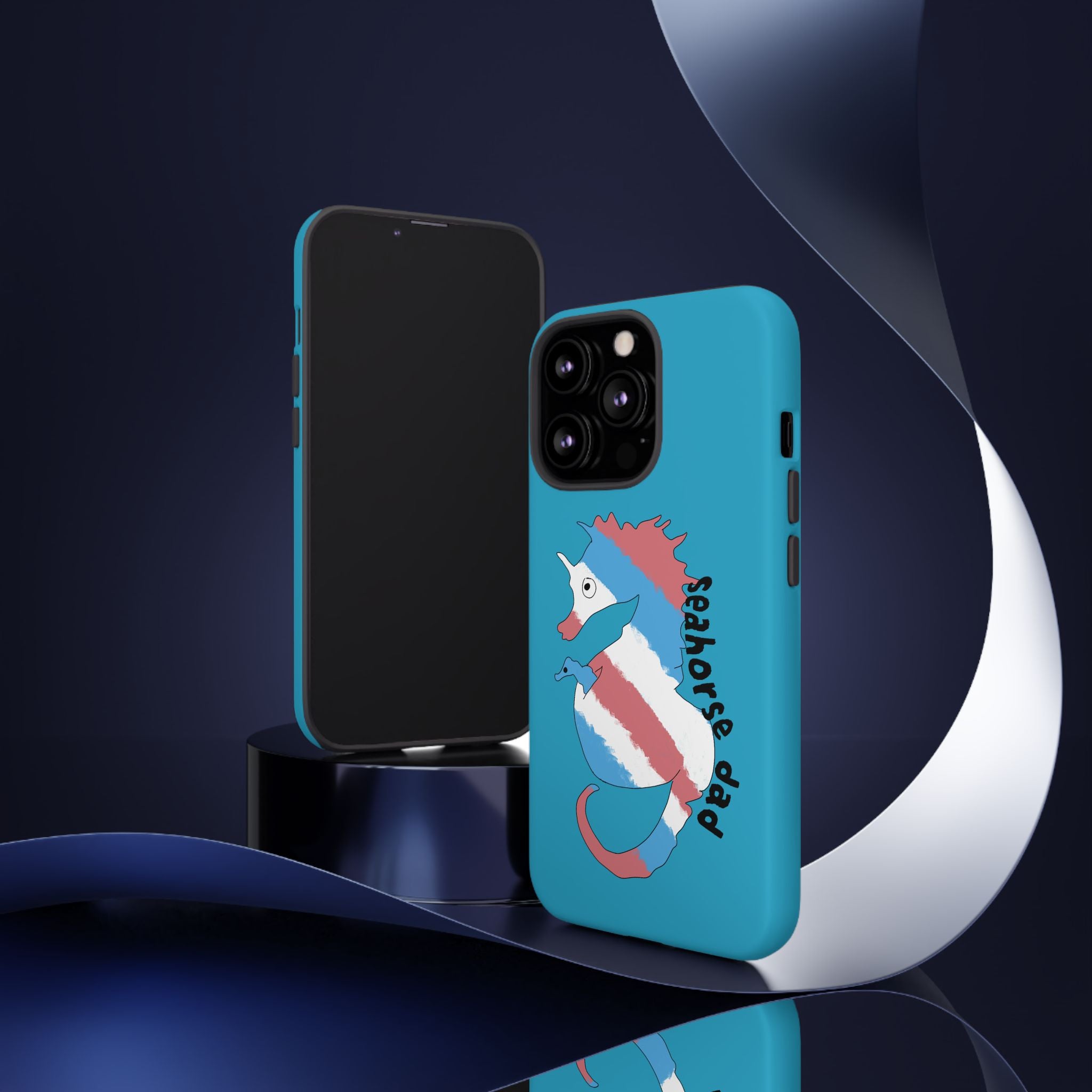 Seahorse Dad Phone Case — Blue Trans Pride Seahorse Protective Cover