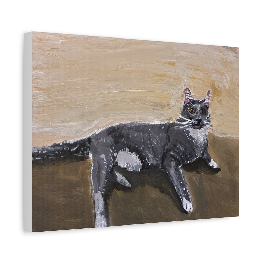 Grey Cat Painting Canvas Print — Matte Stretched Wall Art
