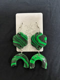 Green swirl clay dangle earrings