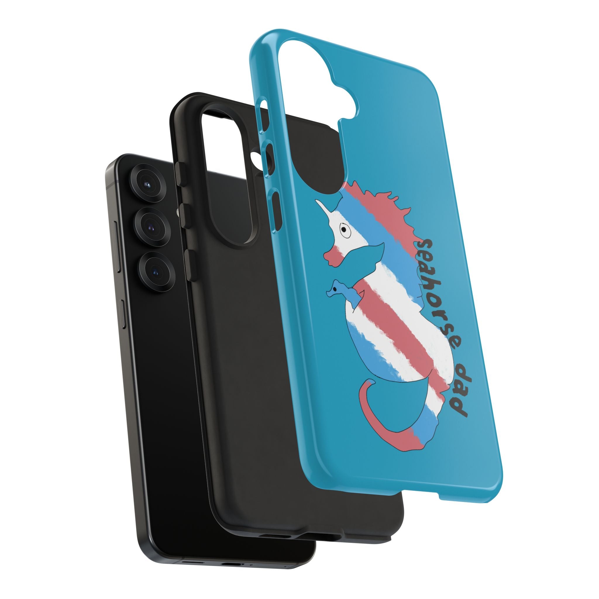 Seahorse Dad Phone Case — Blue Trans Pride Seahorse Protective Cover