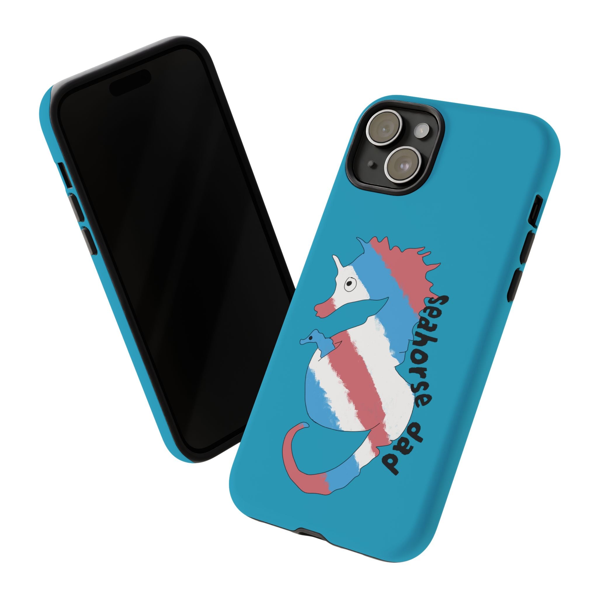 Seahorse Dad Phone Case — Blue Trans Pride Seahorse Protective Cover
