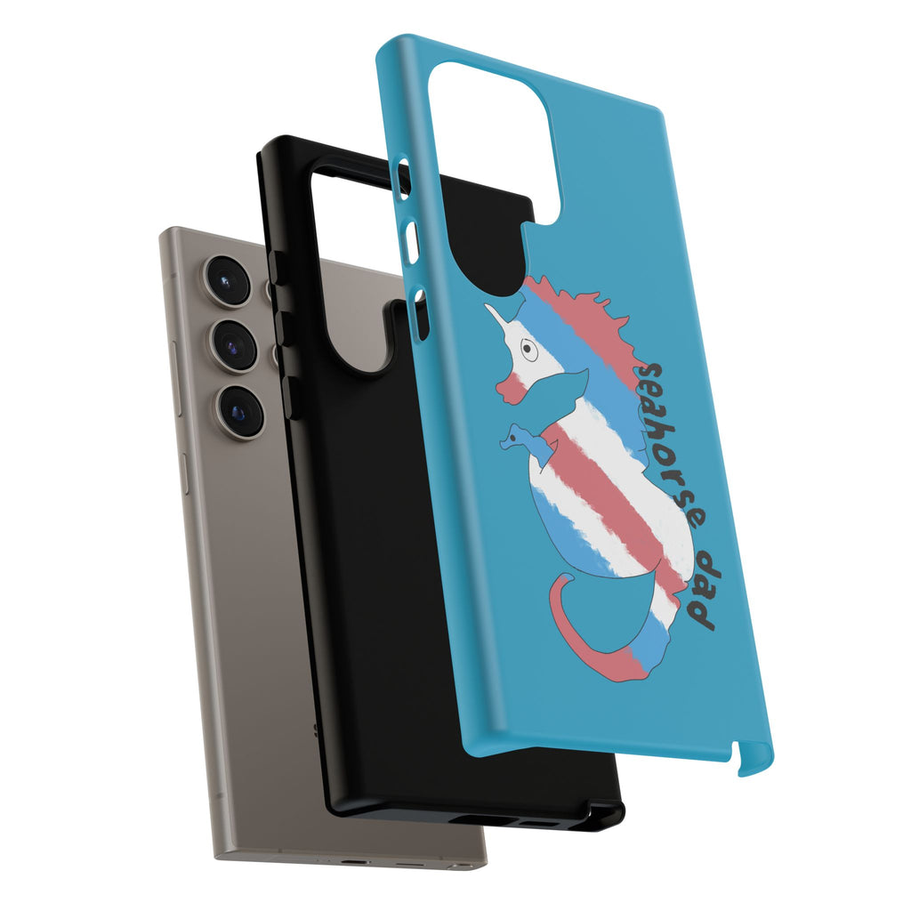 Seahorse Dad Phone Case — Blue Trans Pride Seahorse Protective Cover