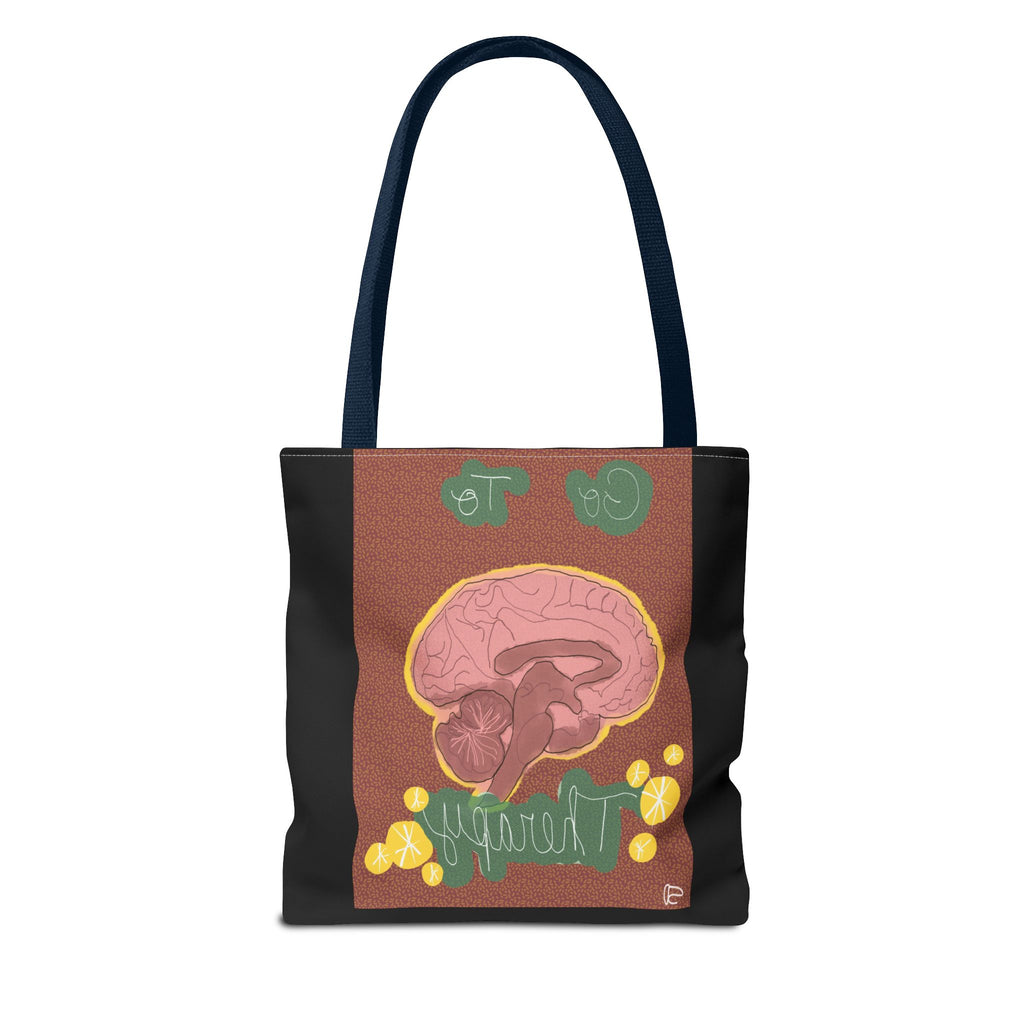 Brain Therapy Tote Bag — 'Go To Therapy' Mental Health Awareness Tote