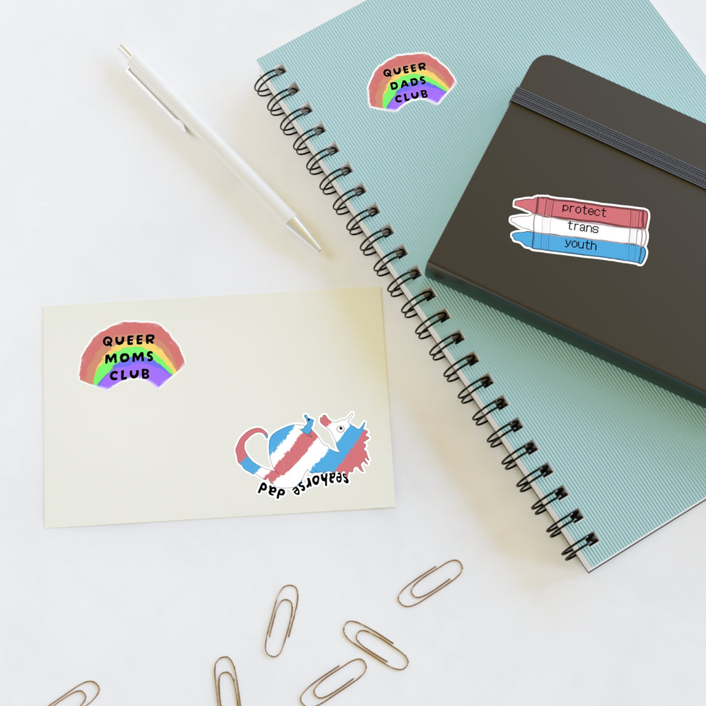 Trans Pride Sticker Sheet — Queer Moms & Dads Club, Protect Trans Youth Pack