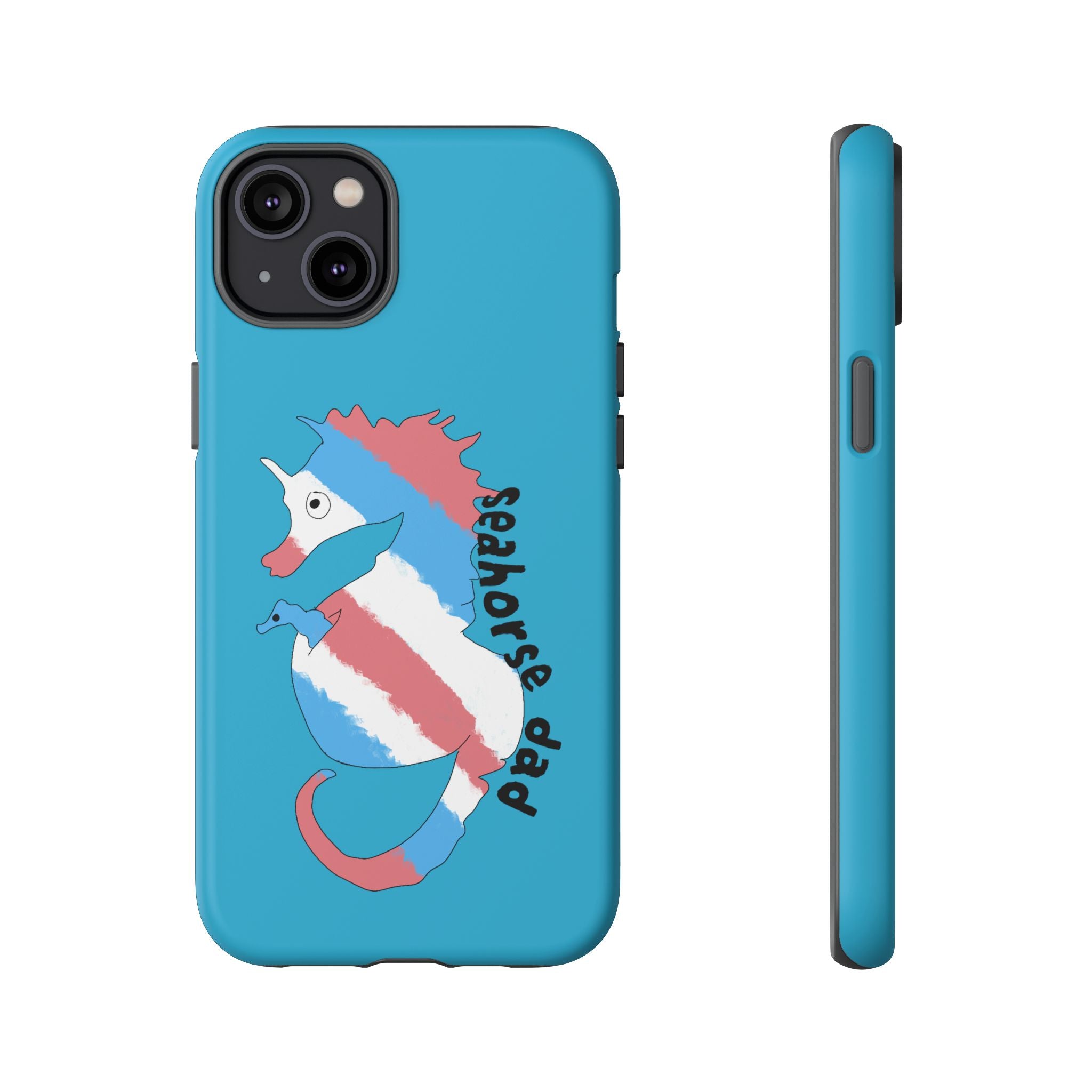 Seahorse Dad Phone Case — Blue Trans Pride Seahorse Protective Cover