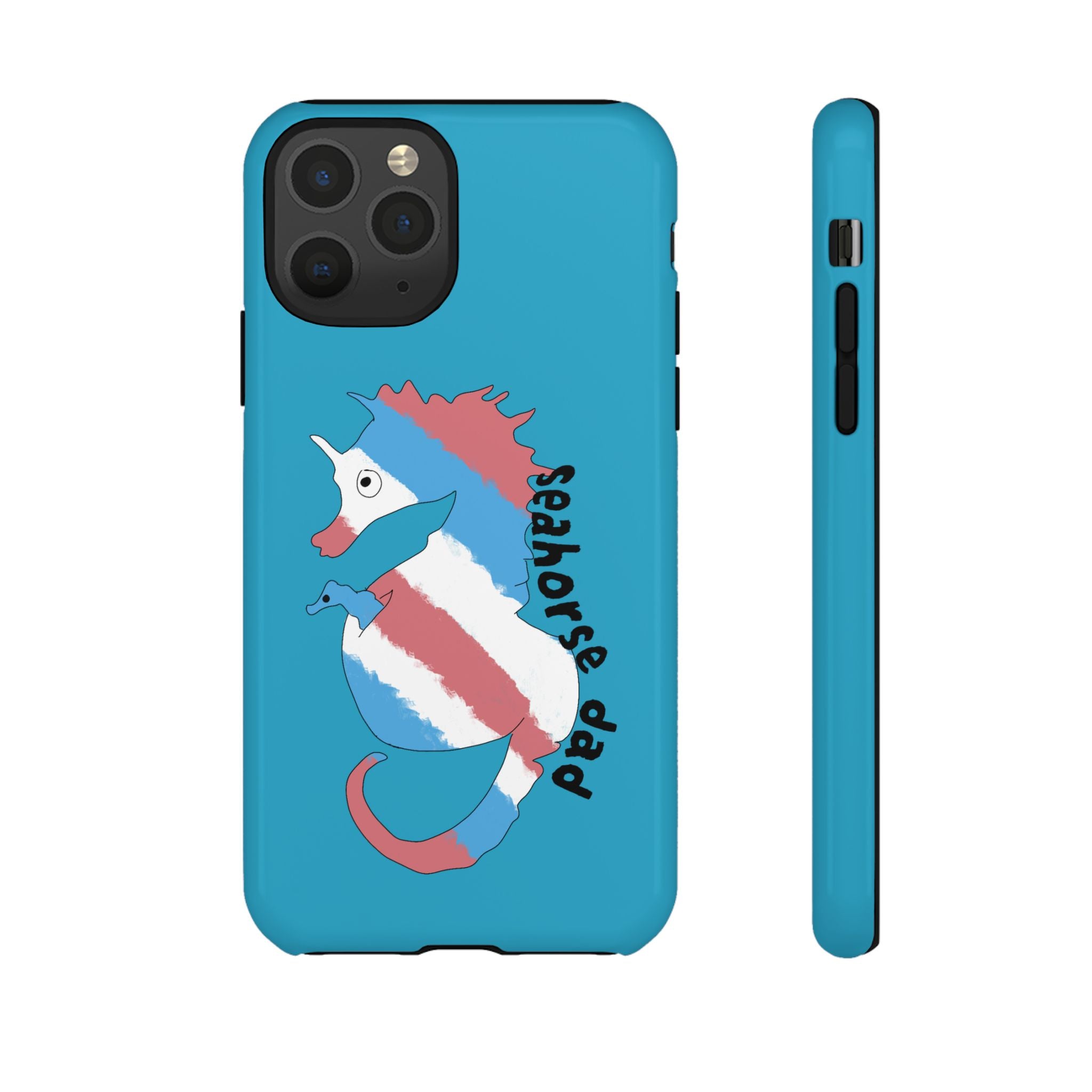 Seahorse Dad Phone Case — Blue Trans Pride Seahorse Protective Cover