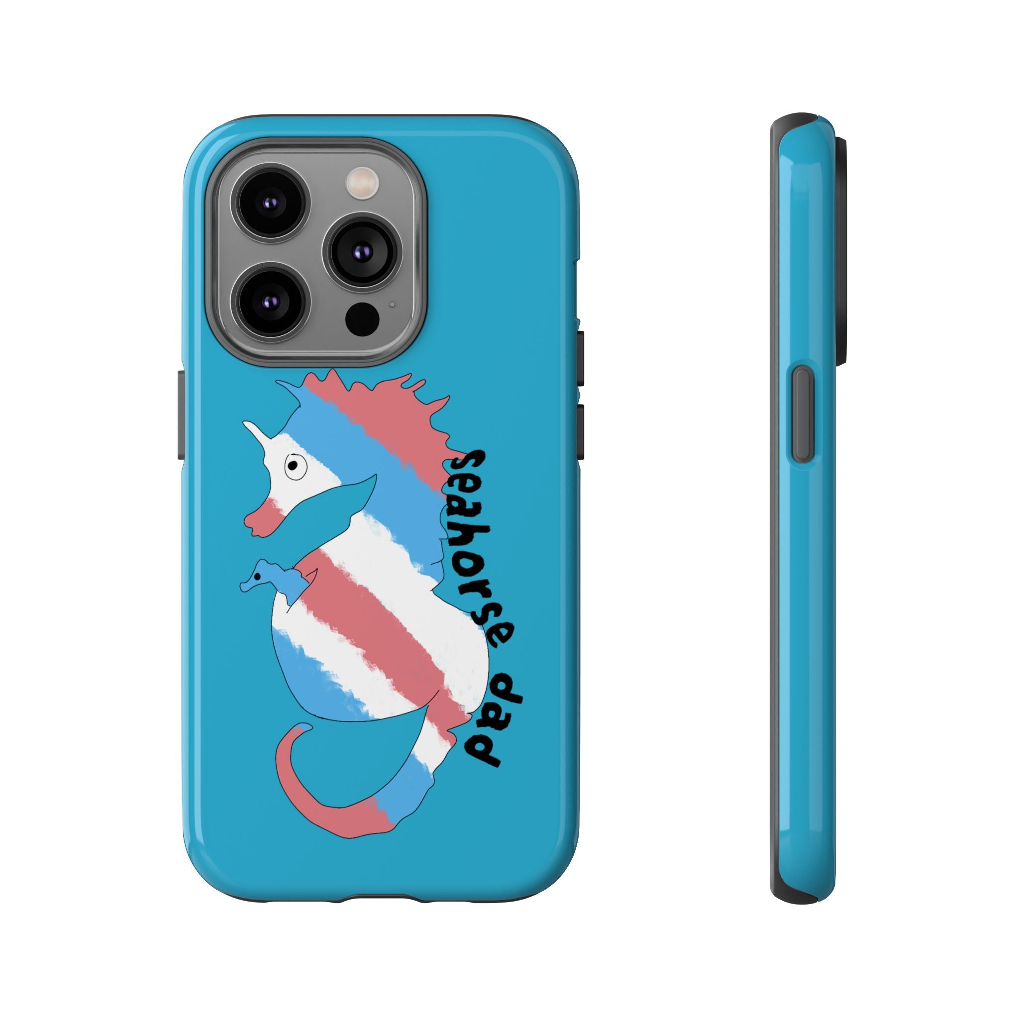 Seahorse Dad Phone Case — Blue Trans Pride Seahorse Protective Cover