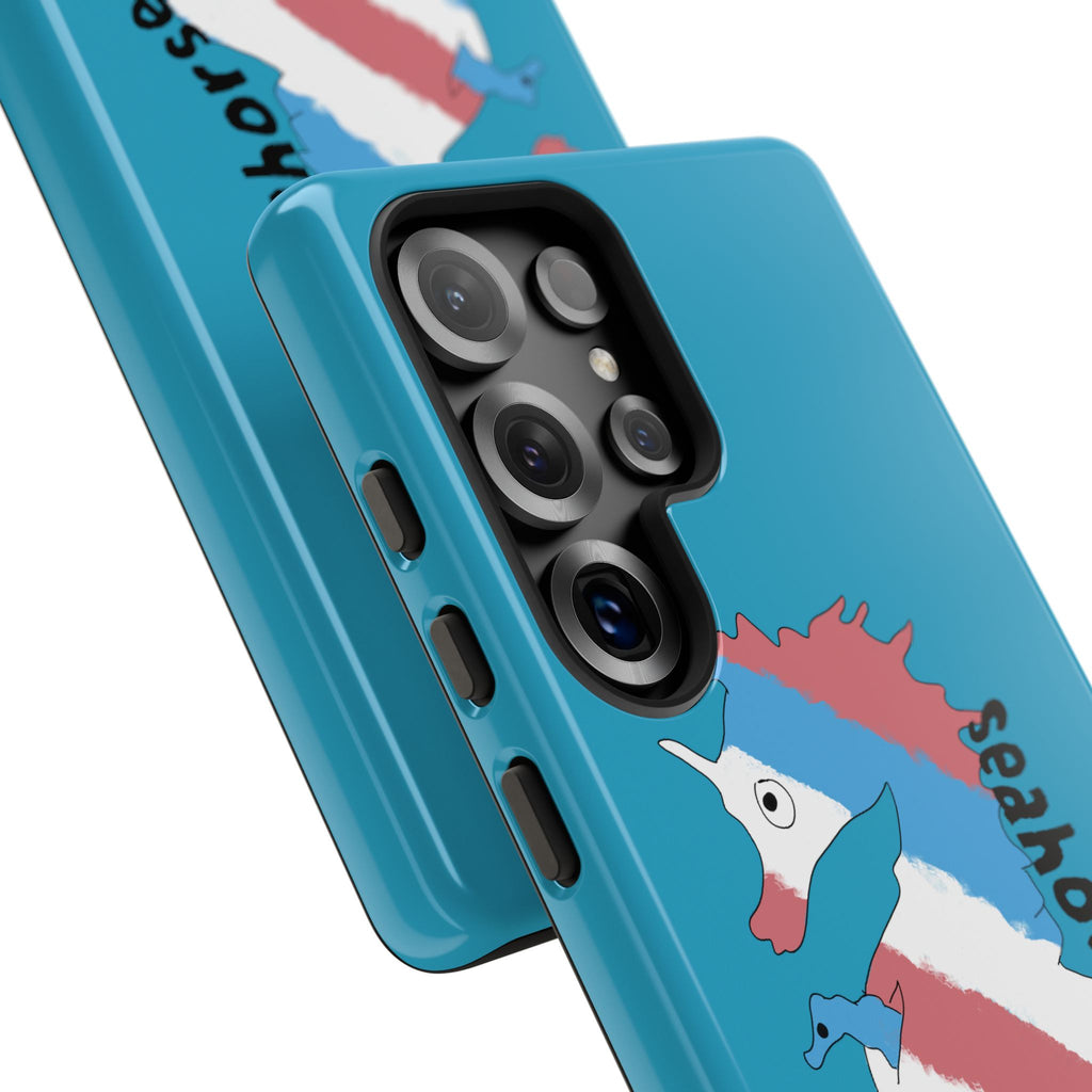 Seahorse Dad Phone Case — Blue Trans Pride Seahorse Protective Cover