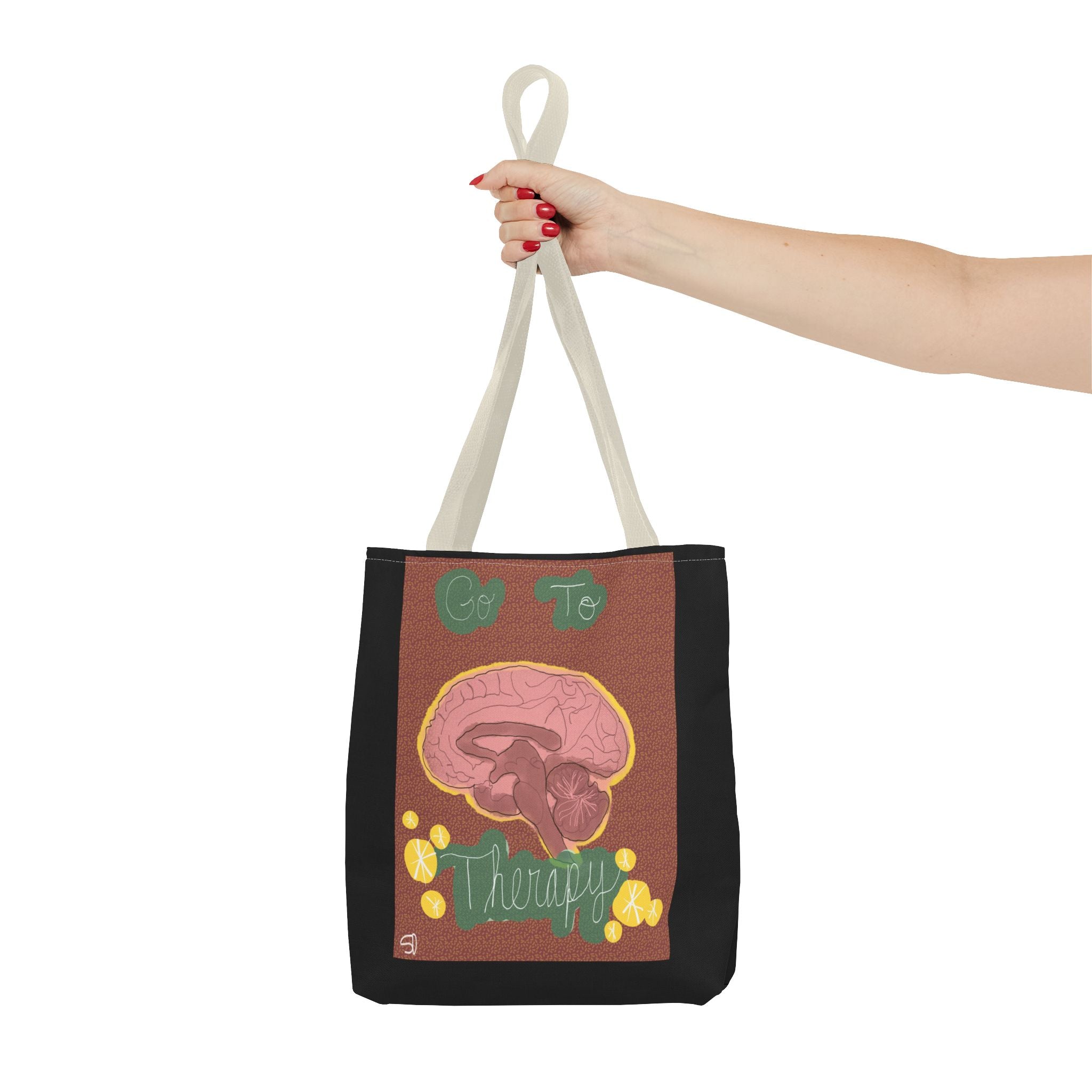 Brain Therapy Tote Bag — 'Go To Therapy' Mental Health Awareness Tote