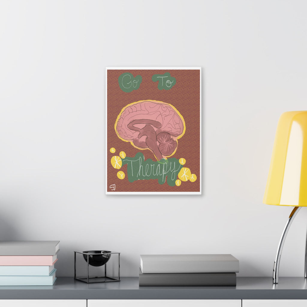 Go To Therapy Canvas Wall Art — Brain Illustration Mental Health Poster