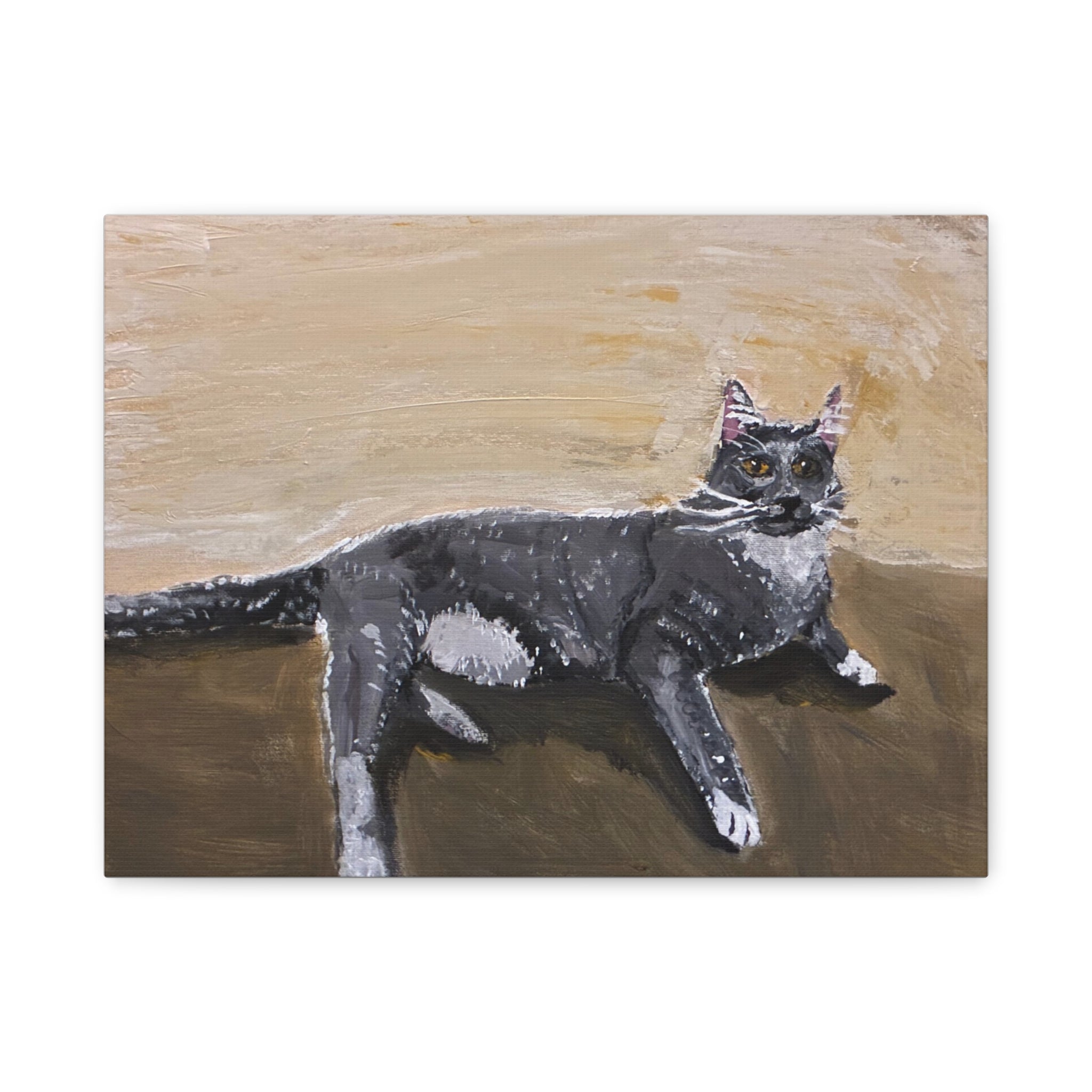 Grey Cat Painting Canvas Print — Matte Stretched Wall Art