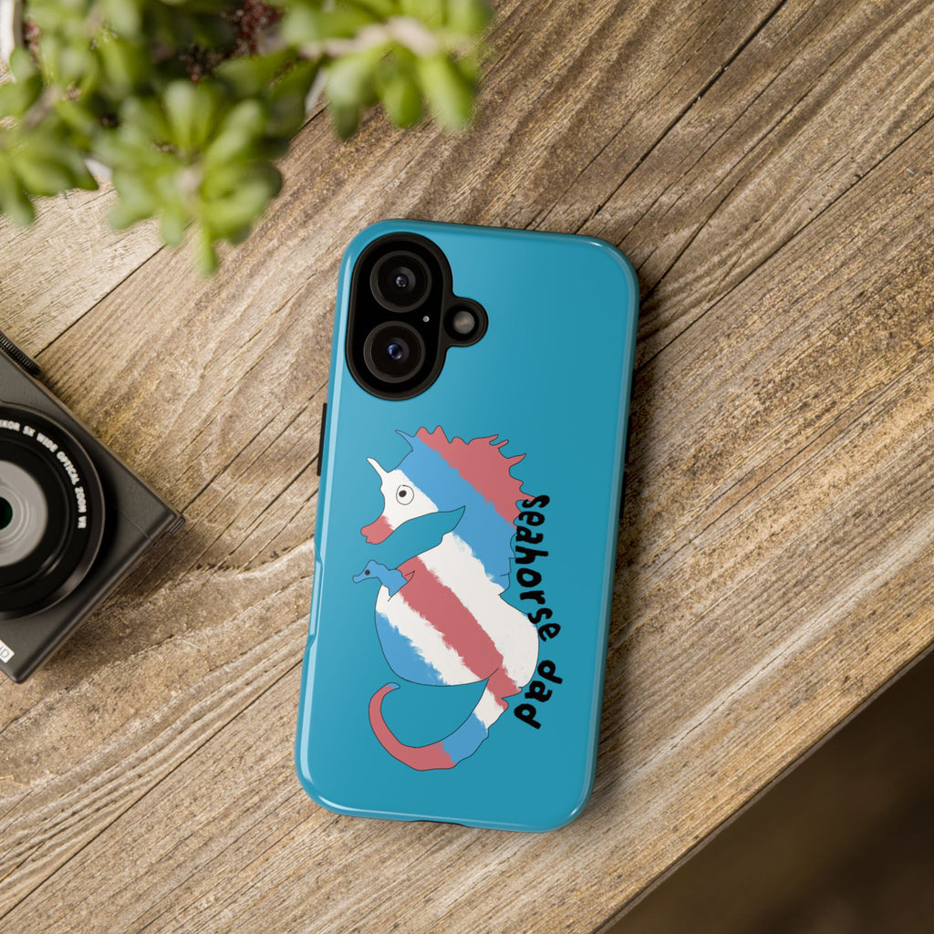 Seahorse Dad Phone Case — Blue Trans Pride Seahorse Protective Cover