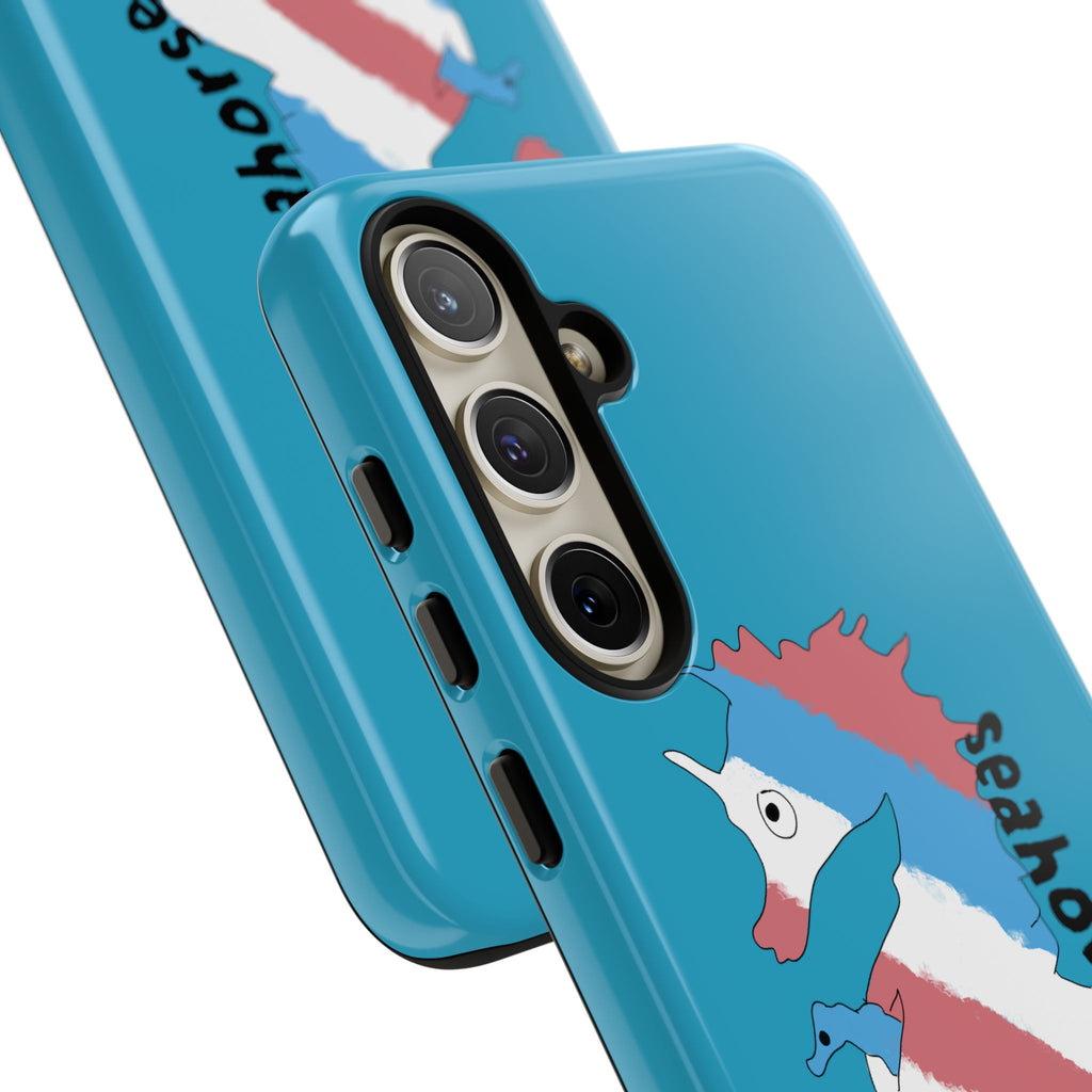 Seahorse Dad Phone Case — Blue Trans Pride Seahorse Protective Cover