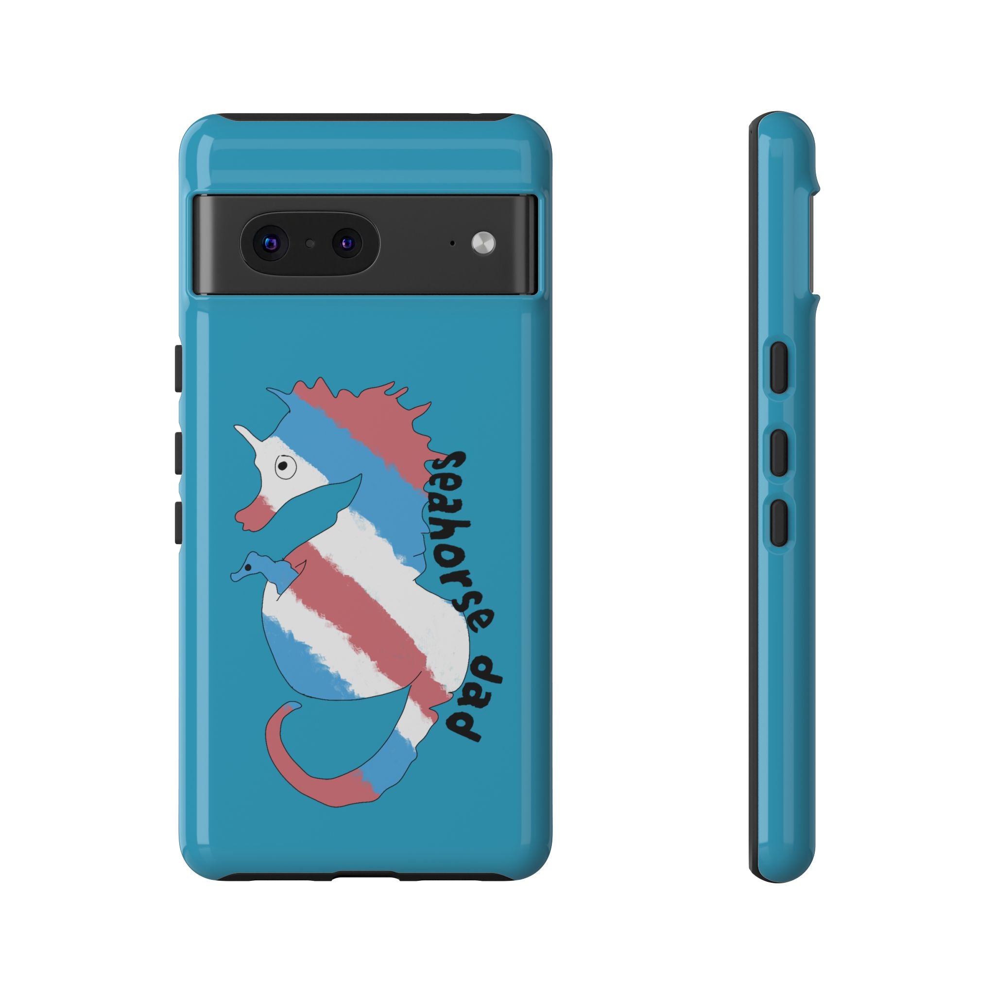 Seahorse Dad Phone Case — Blue Trans Pride Seahorse Protective Cover