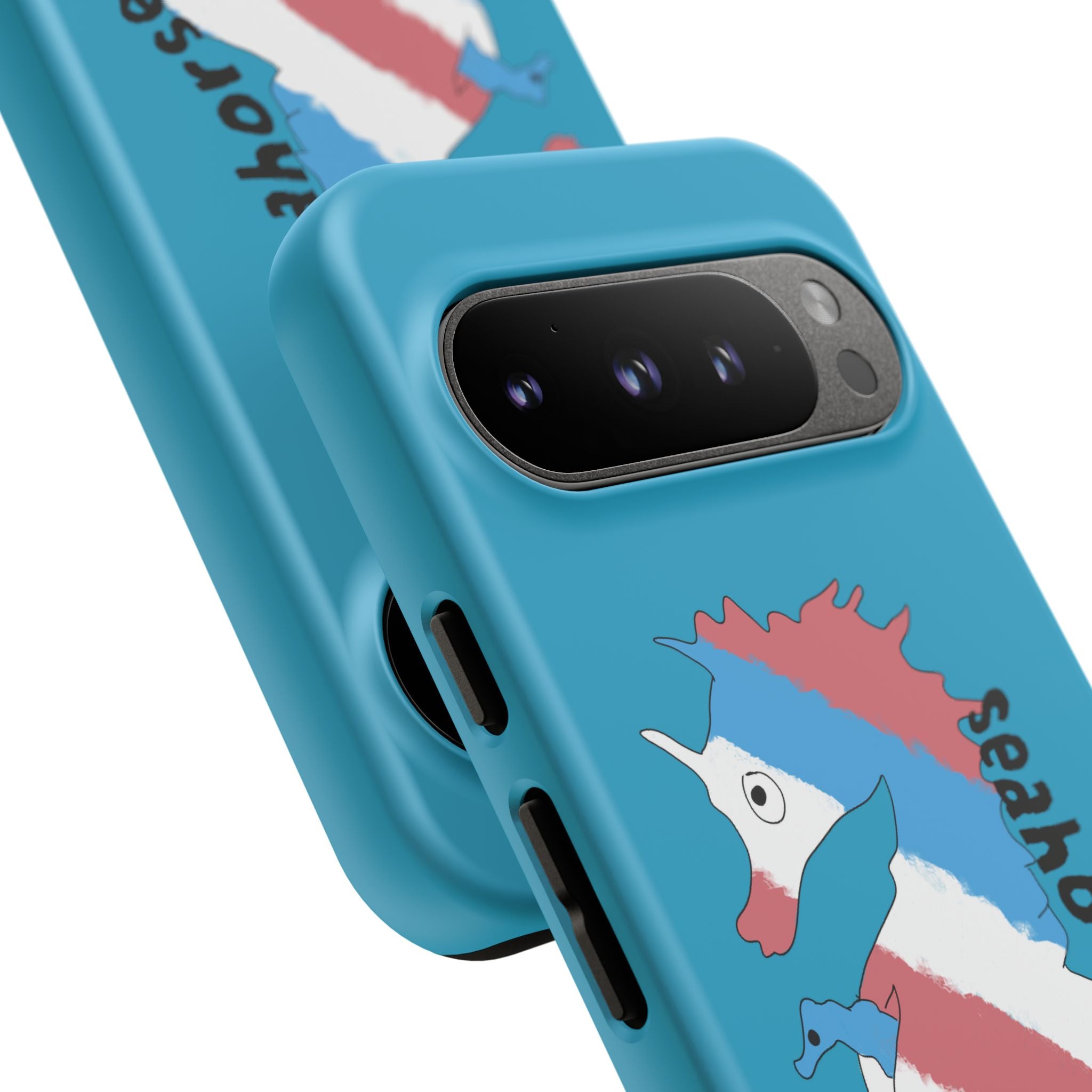 Seahorse Dad Phone Case — Blue Trans Pride Seahorse Protective Cover