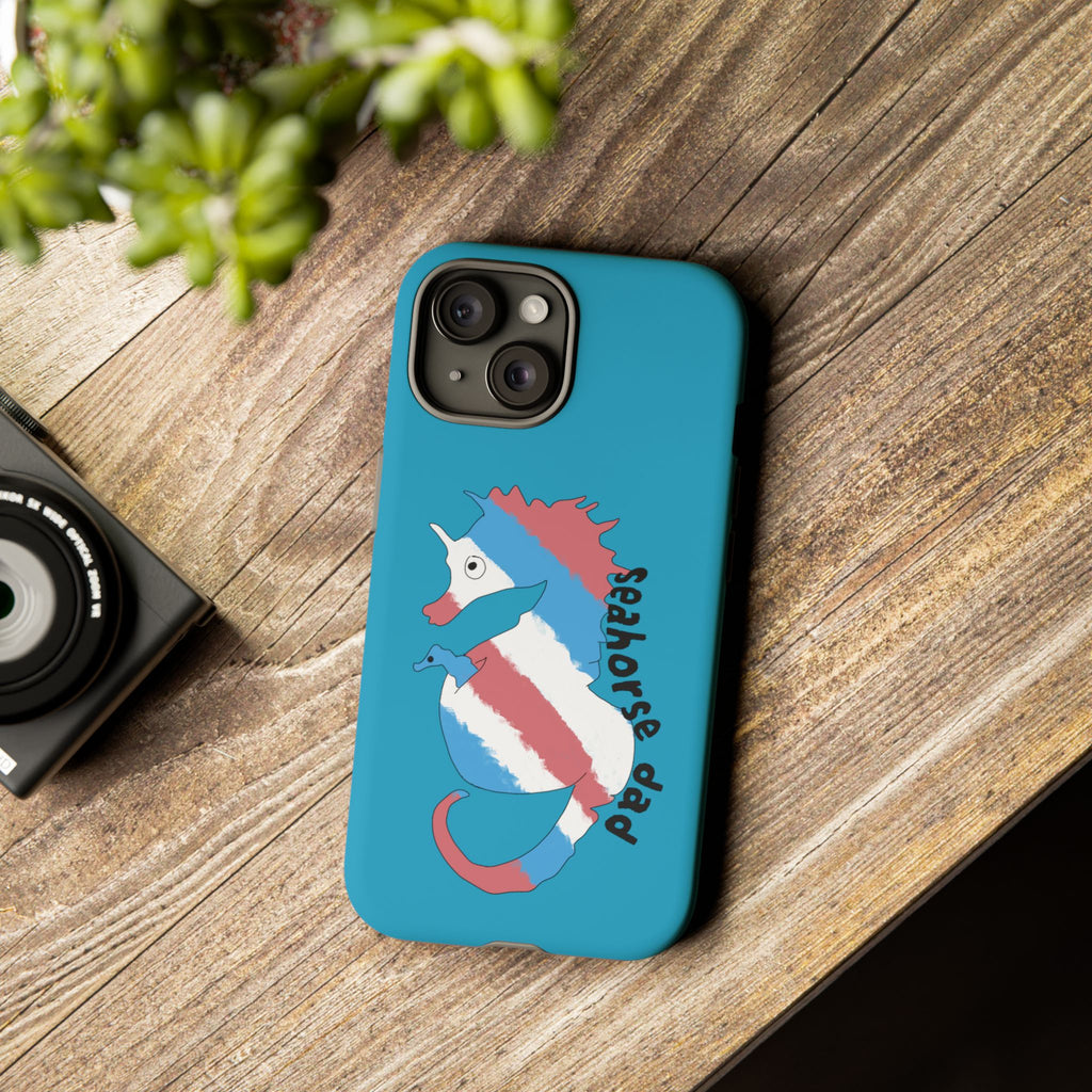 Seahorse Dad Phone Case — Blue Trans Pride Seahorse Protective Cover