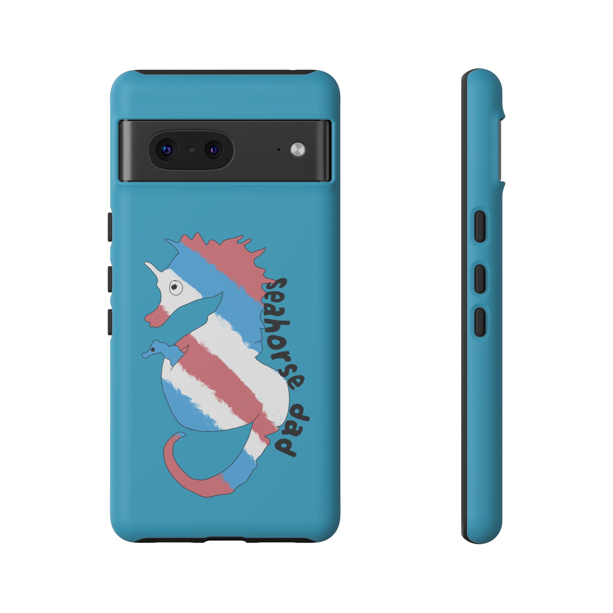 Seahorse Dad Phone Case — Blue Trans Pride Seahorse Protective Cover