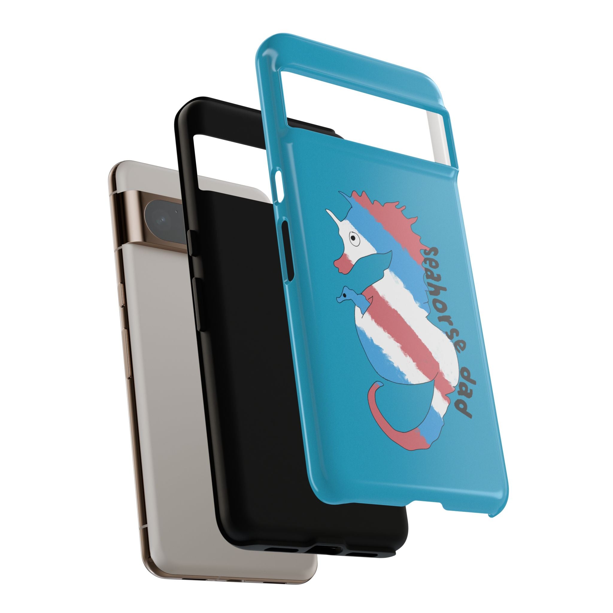 Seahorse Dad Phone Case — Blue Trans Pride Seahorse Protective Cover