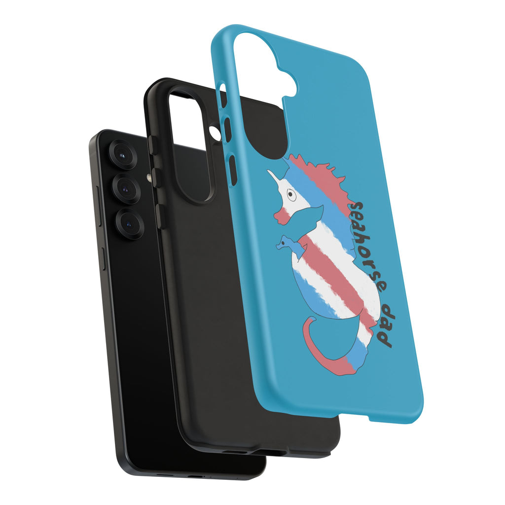 Seahorse Dad Phone Case — Blue Trans Pride Seahorse Protective Cover