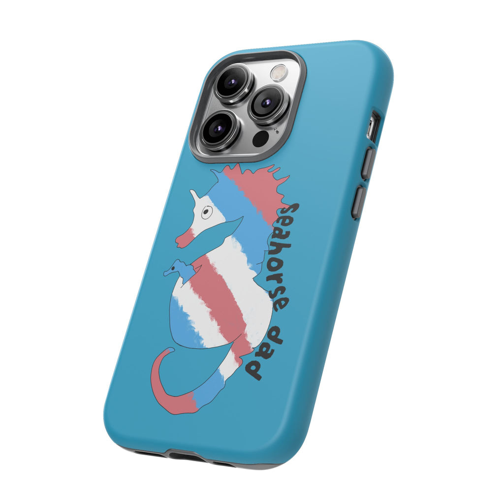 Seahorse Dad Phone Case — Blue Trans Pride Seahorse Protective Cover