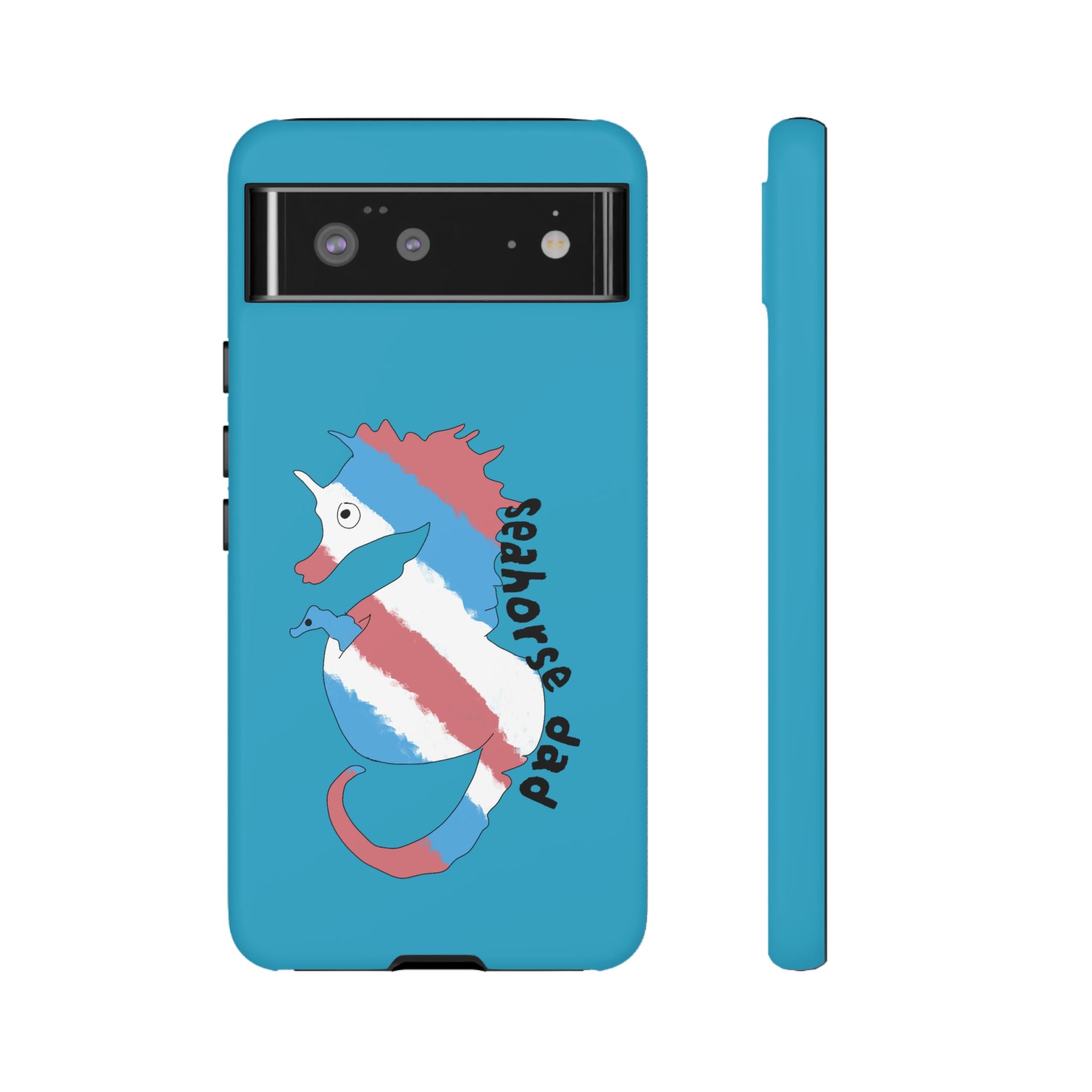 Seahorse Dad Phone Case — Blue Trans Pride Seahorse Protective Cover