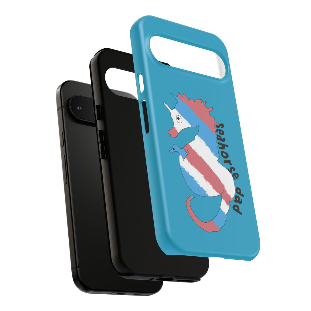 Seahorse Dad Phone Case — Blue Trans Pride Seahorse Protective Cover