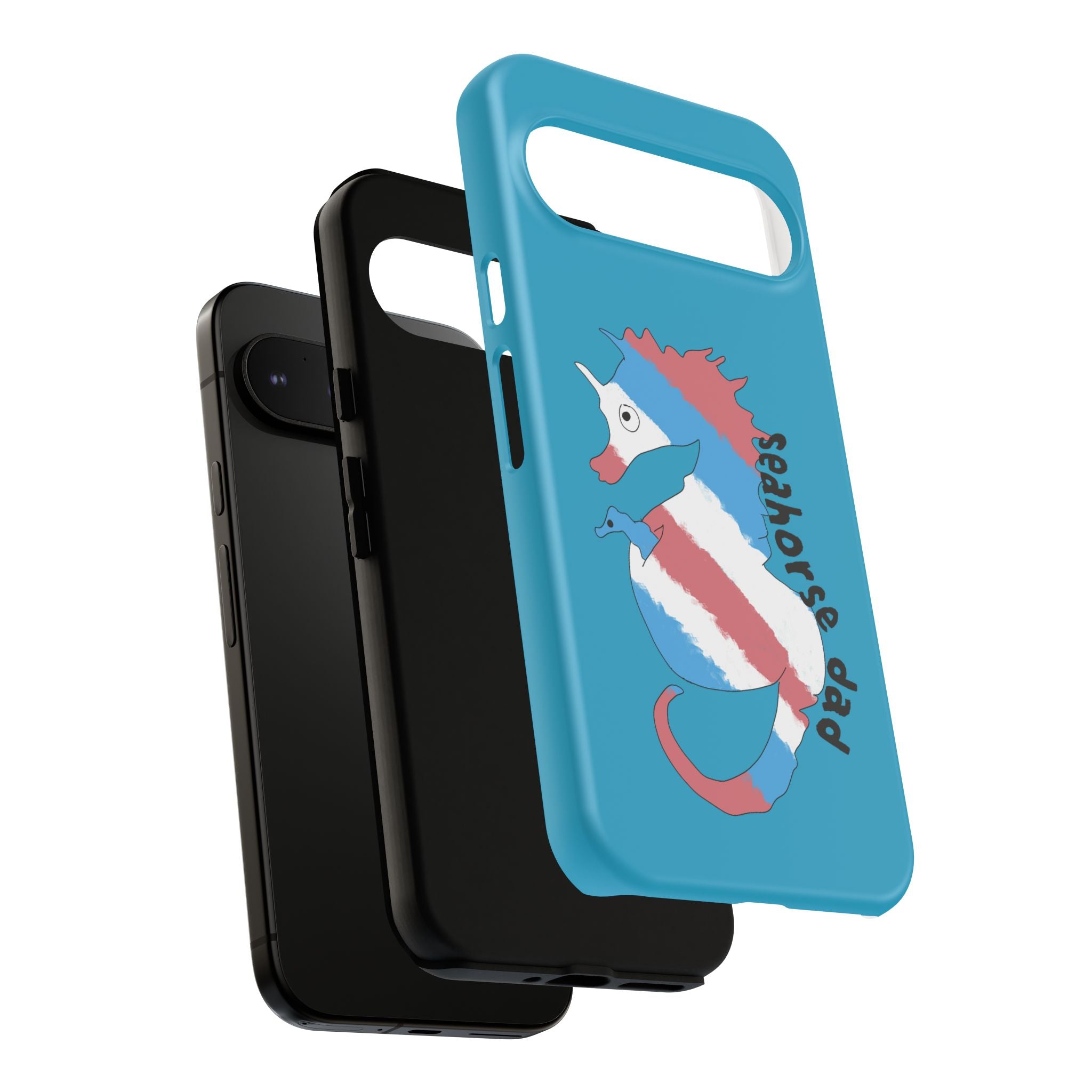 Seahorse Dad Phone Case — Blue Trans Pride Seahorse Protective Cover