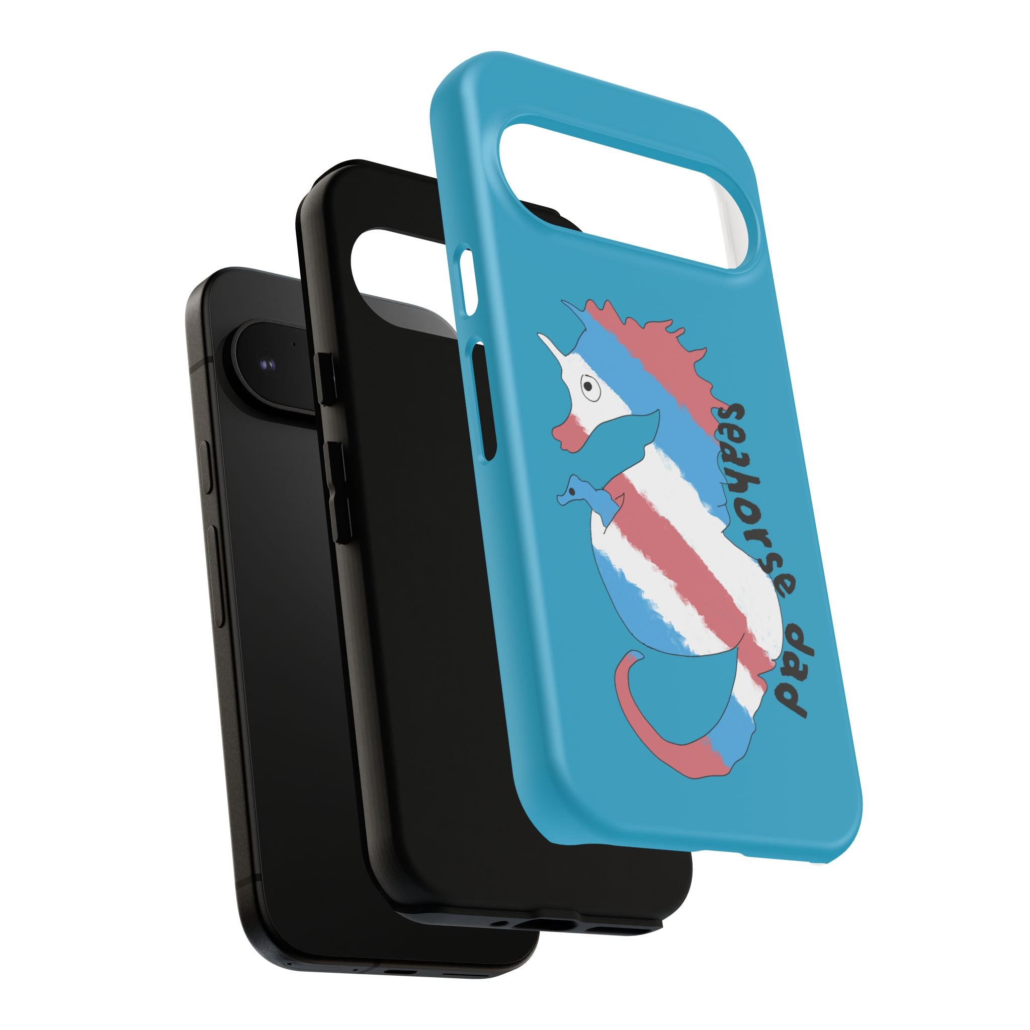 Seahorse Dad Phone Case — Blue Trans Pride Seahorse Protective Cover