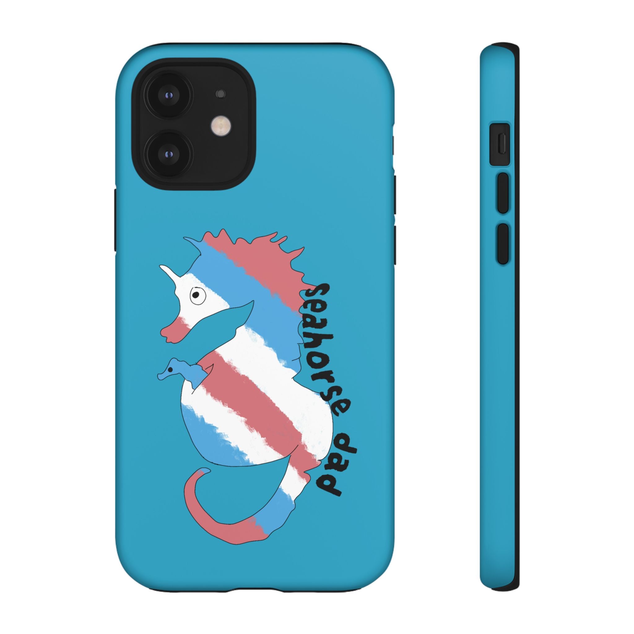 Seahorse Dad Phone Case — Blue Trans Pride Seahorse Protective Cover