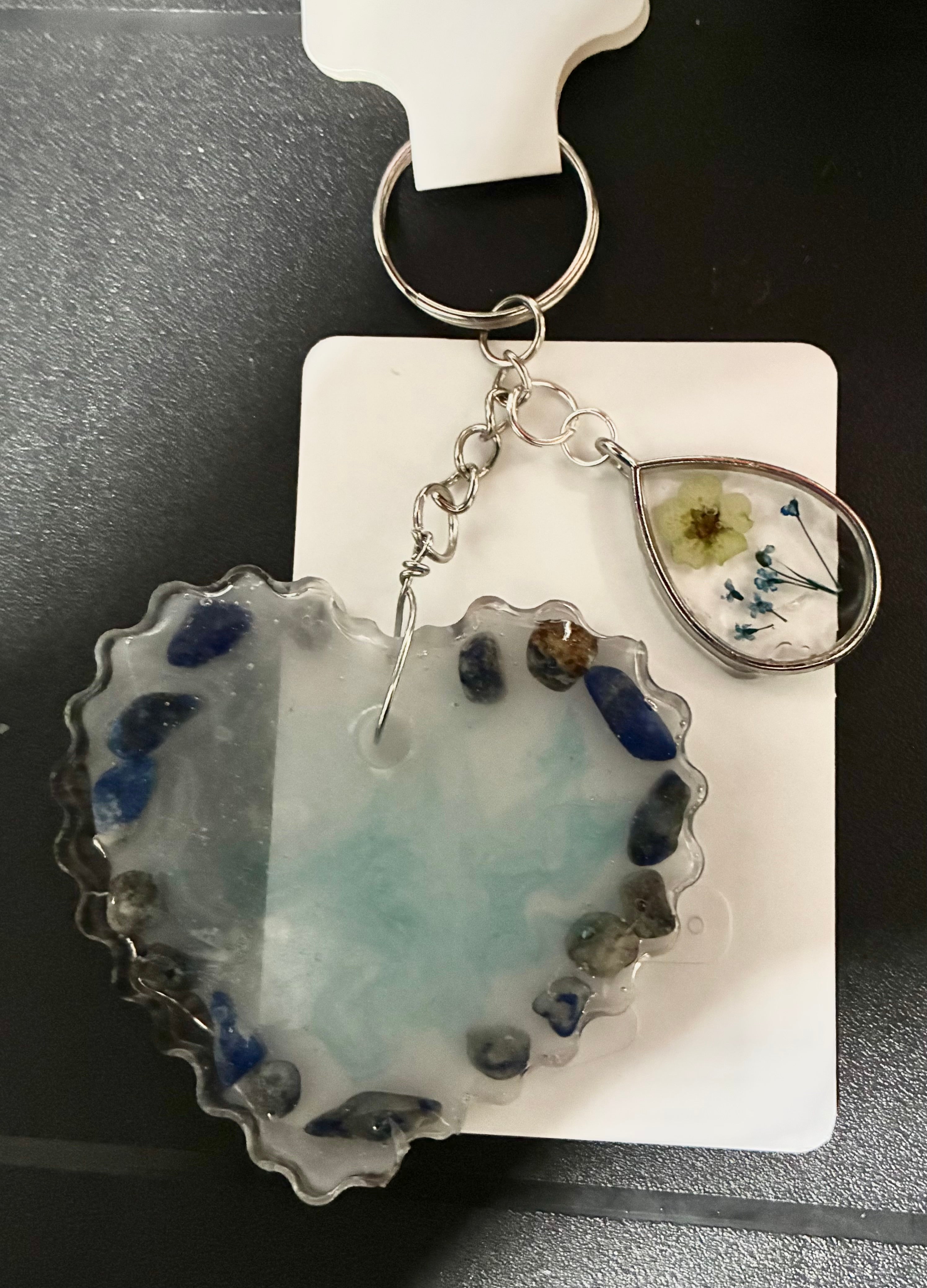 Lapis Lazuli Heart Bag Charm with Floral Bezel Accent