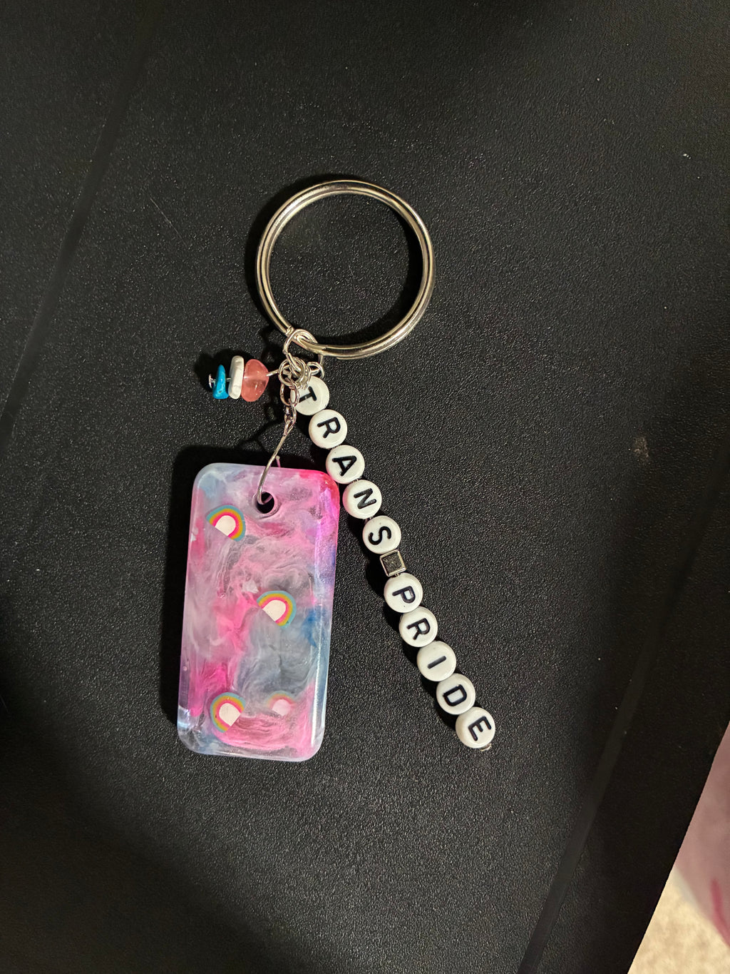 Transgender pride bag charm/keychain with gemstones