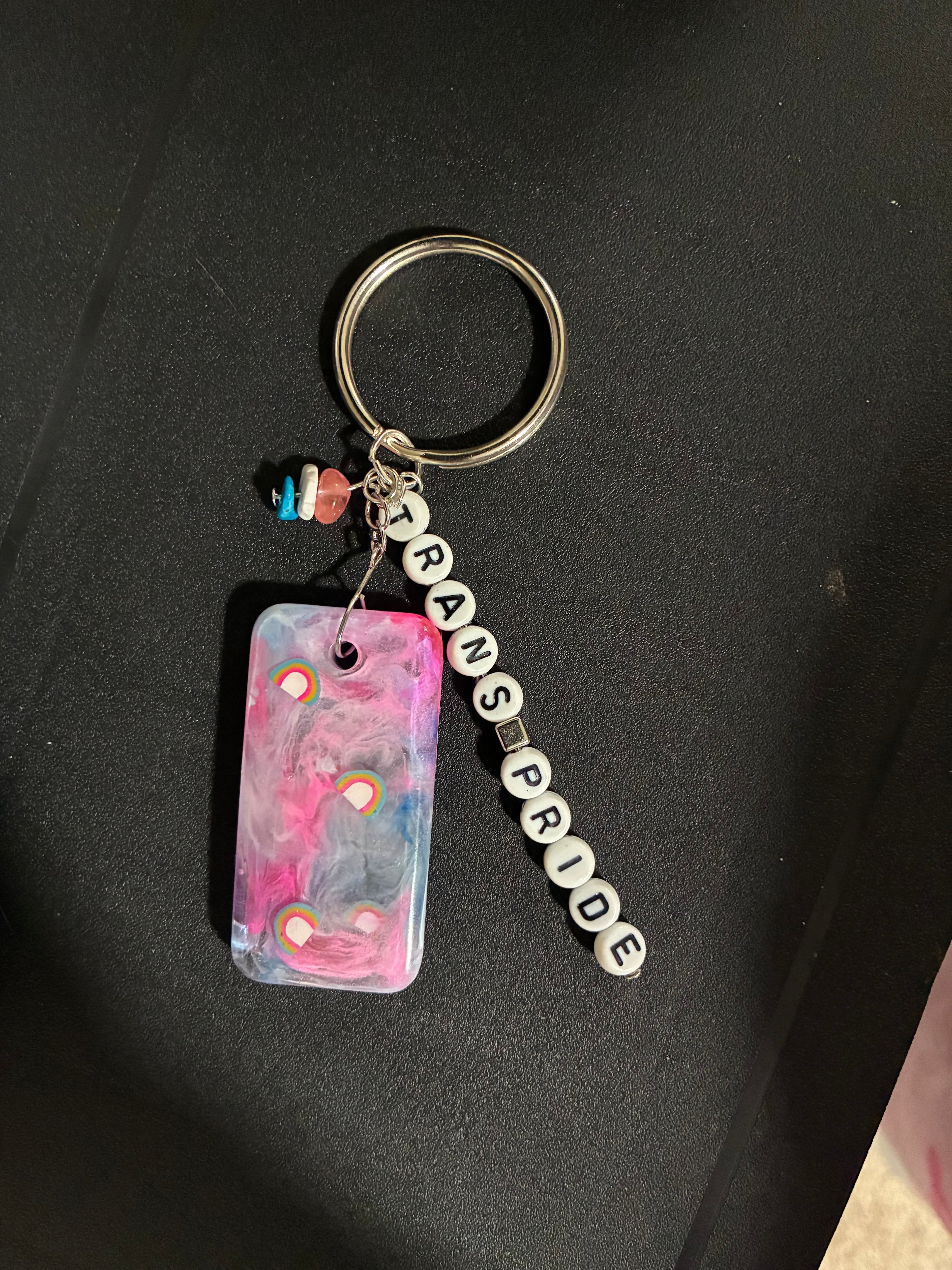 Transgender pride bag charm/keychain with gemstones