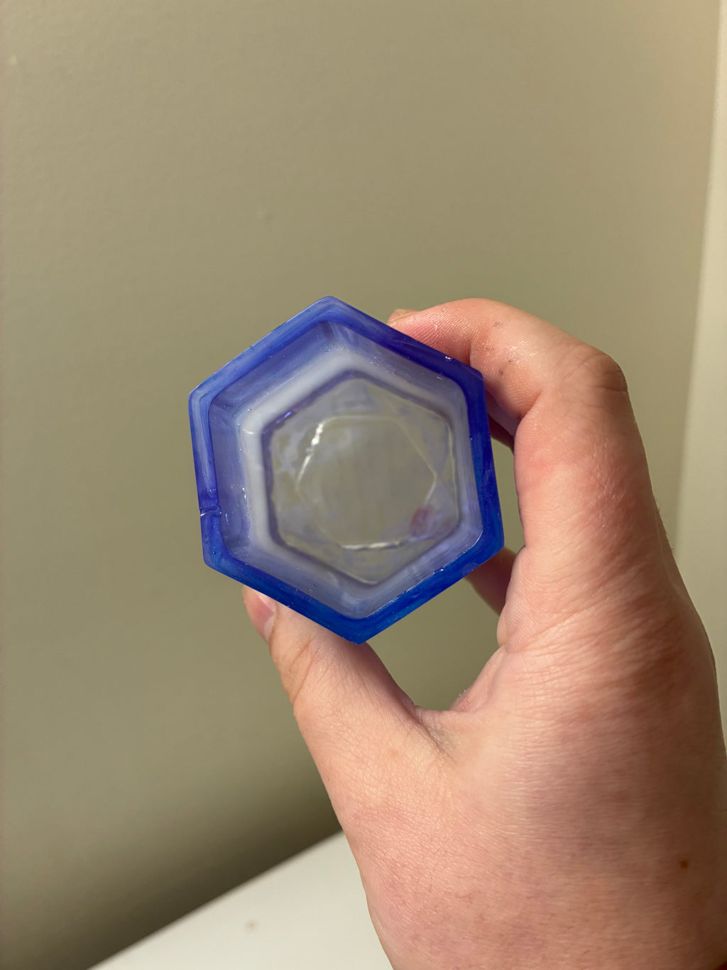 Blue and purple trinket cup with pearl inlay