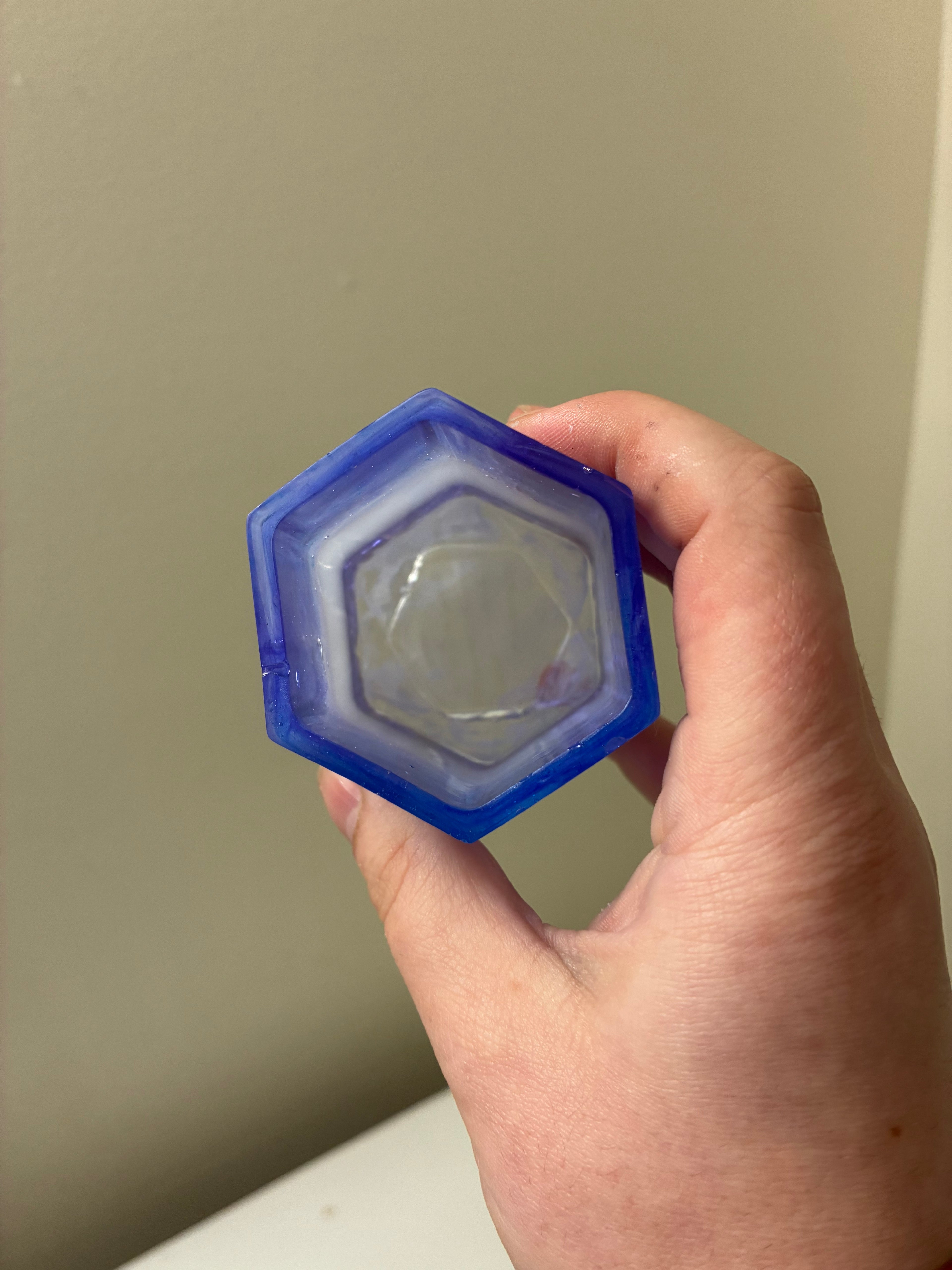 Blue and purple trinket cup with pearl inlay
