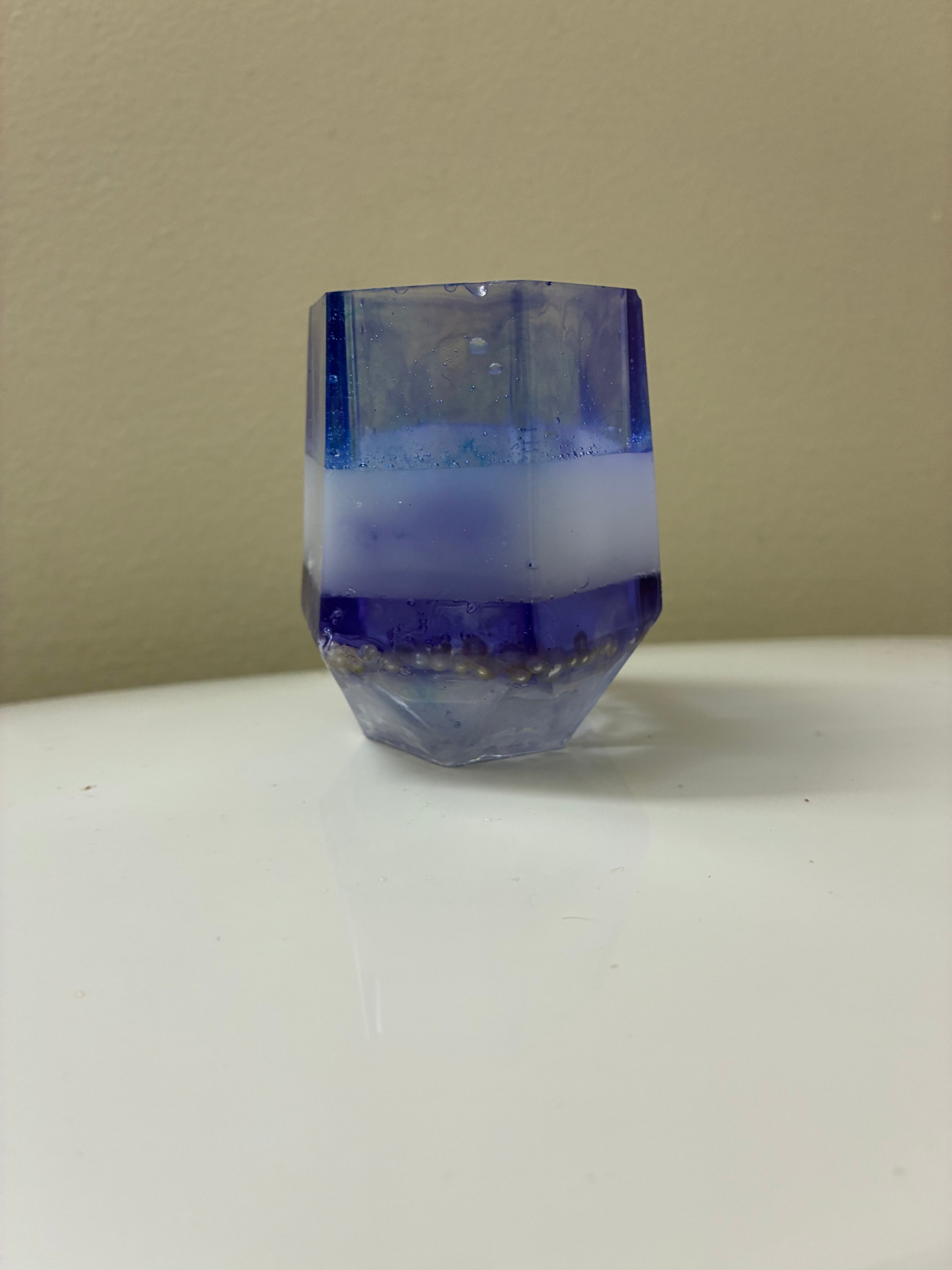 Blue and purple trinket cup with pearl inlay