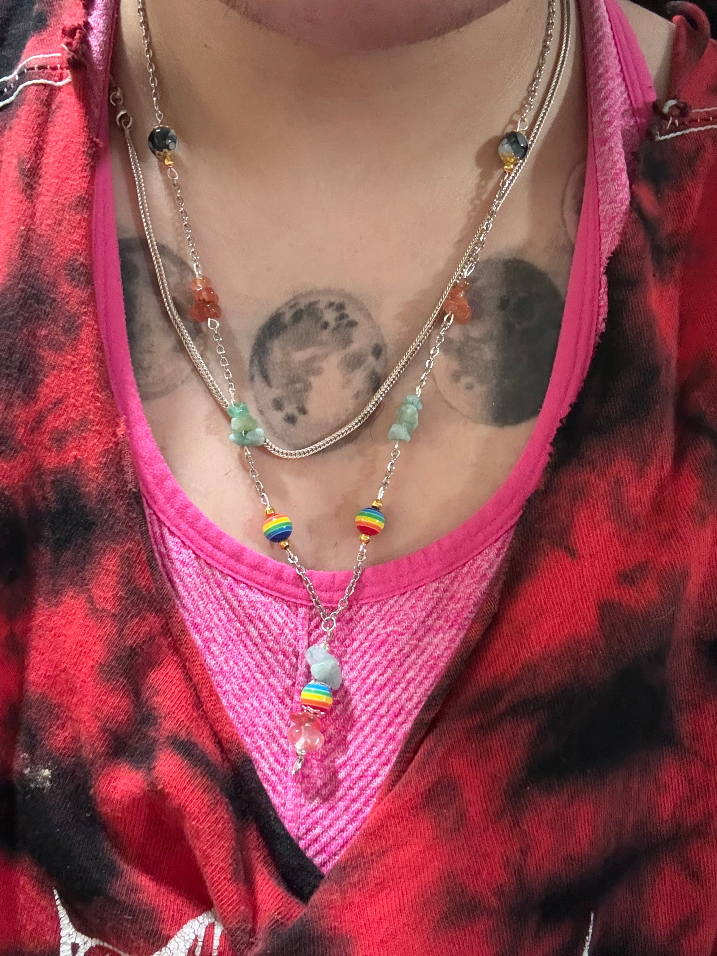 Rainbow pride gemstone necklace