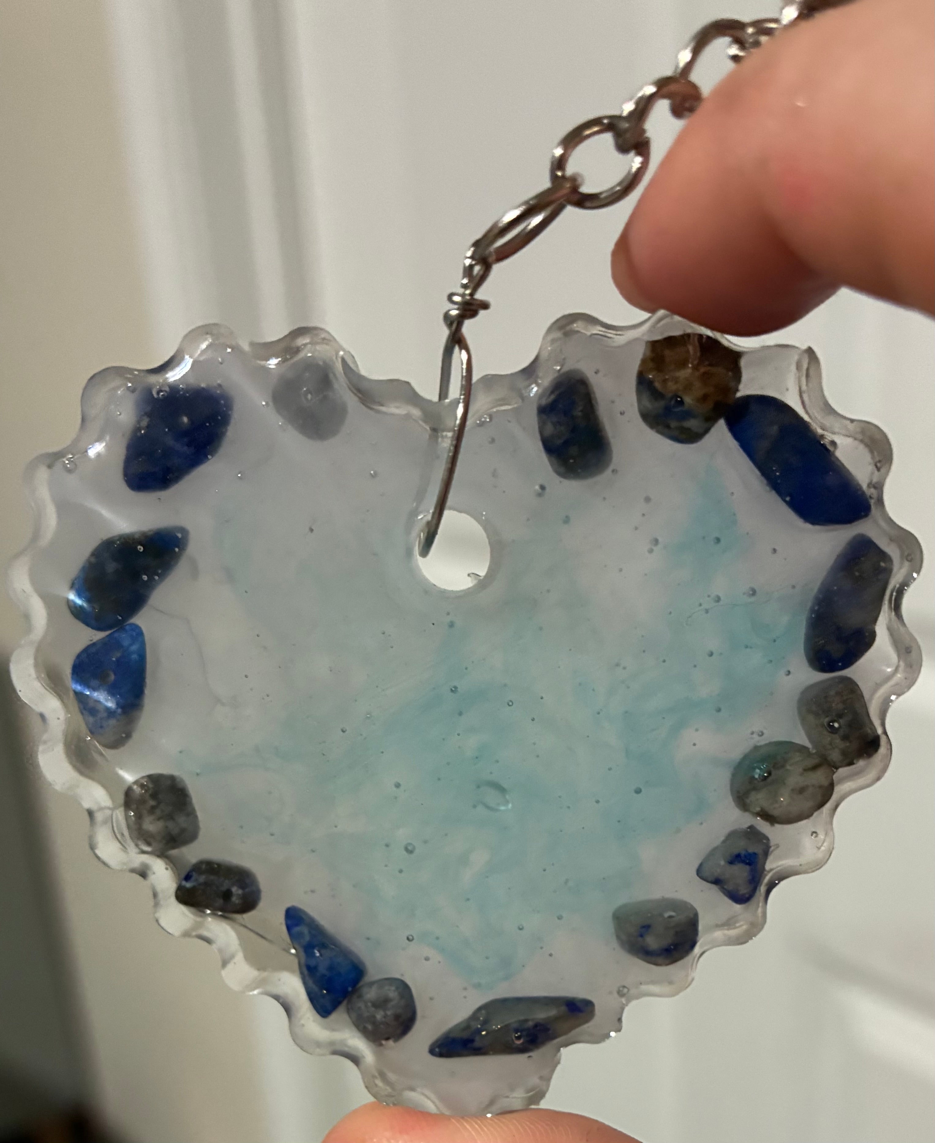 Lapis Lazuli Heart Bag Charm with Floral Bezel Accent