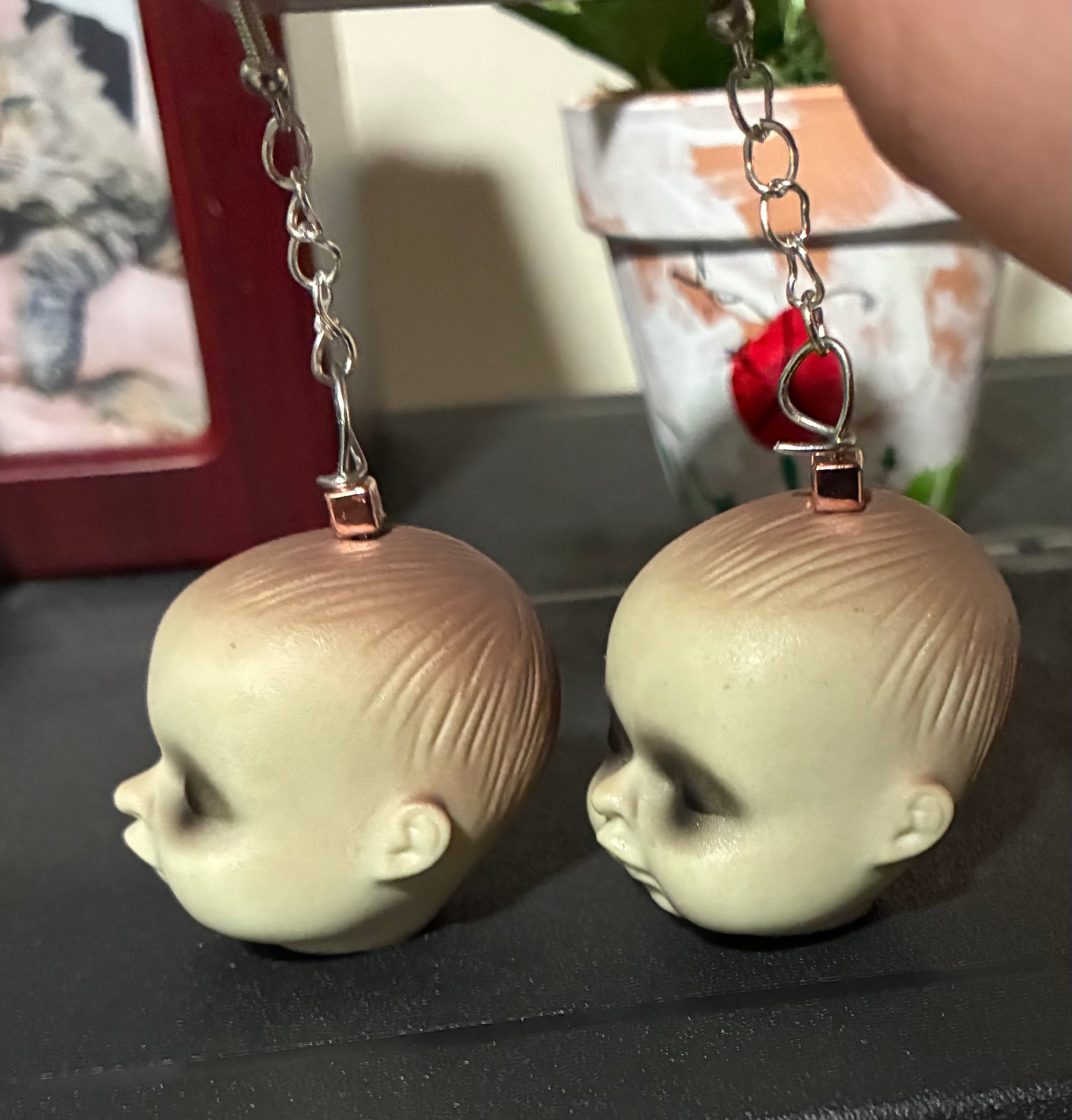 Creepy Baby Doll Head Earrings